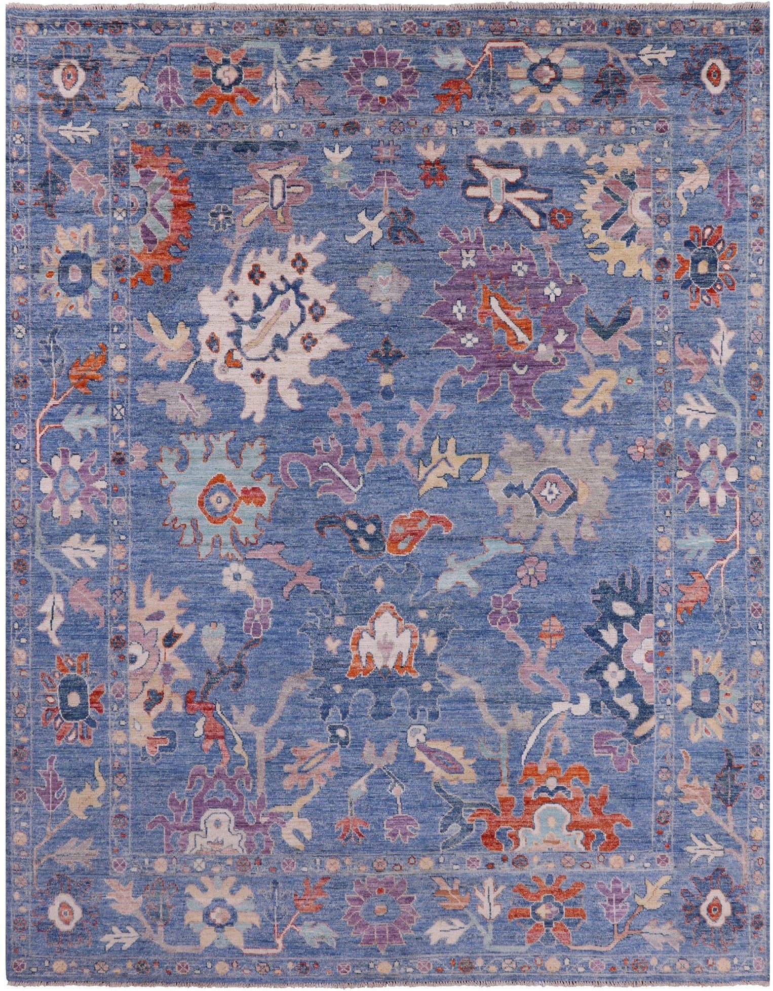 Blue Turkish Oushak Hand Knotted Wool Rug - 8' 0" X 9' 10" - Golden Nile