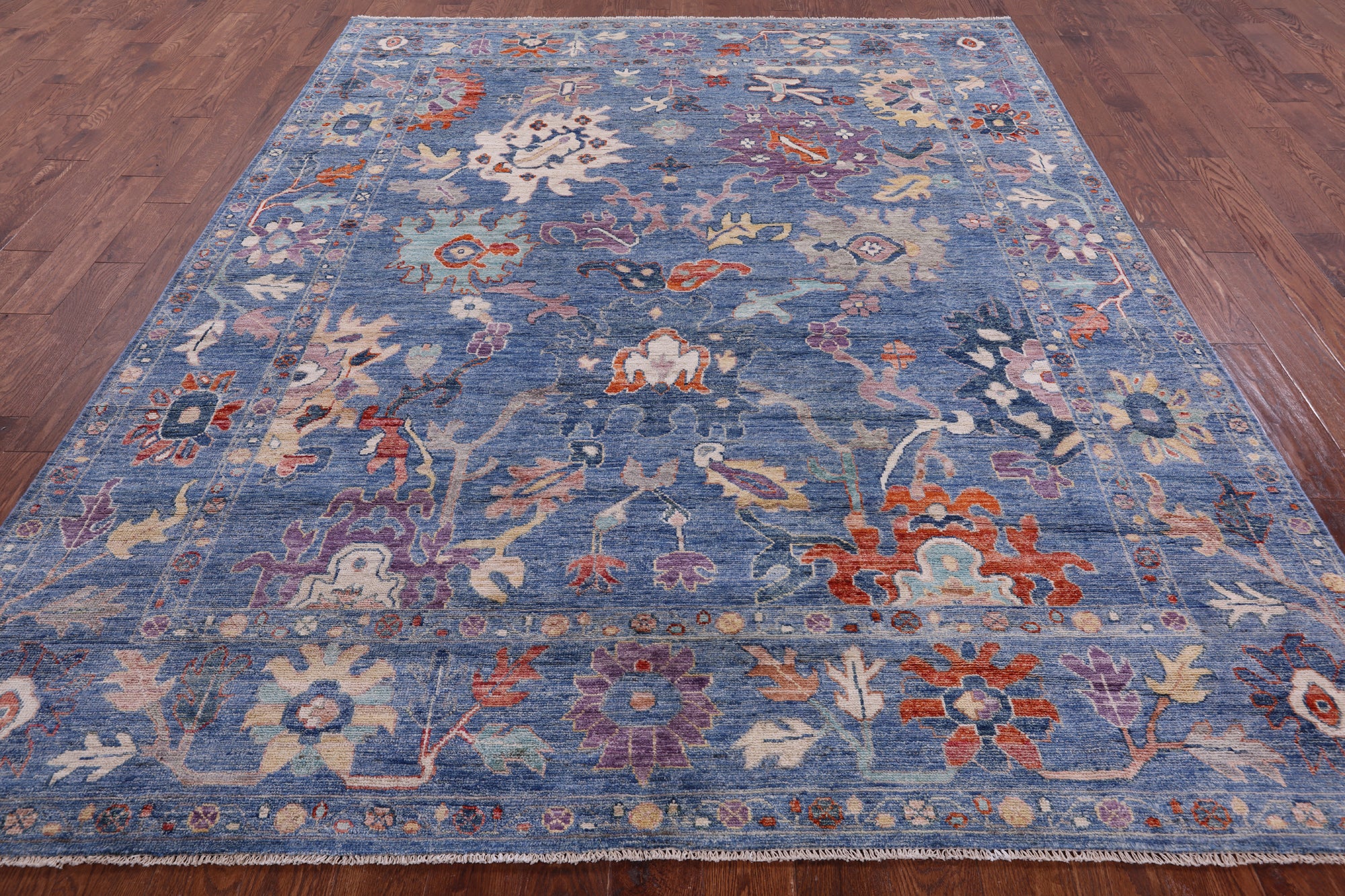 Blue Turkish Oushak Hand Knotted Wool Rug - 8' 0" X 9' 10" - Golden Nile
