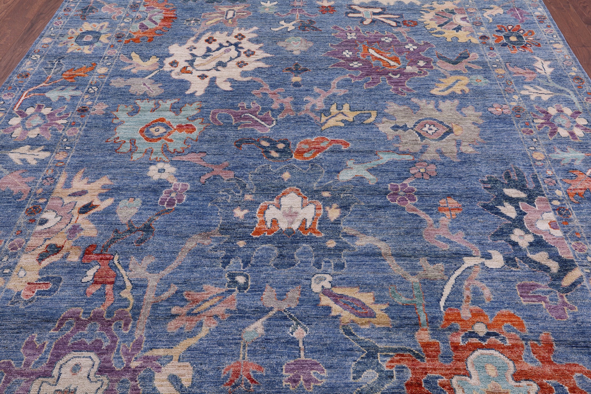 Blue Turkish Oushak Hand Knotted Wool Rug - 8' 0" X 9' 10" - Golden Nile