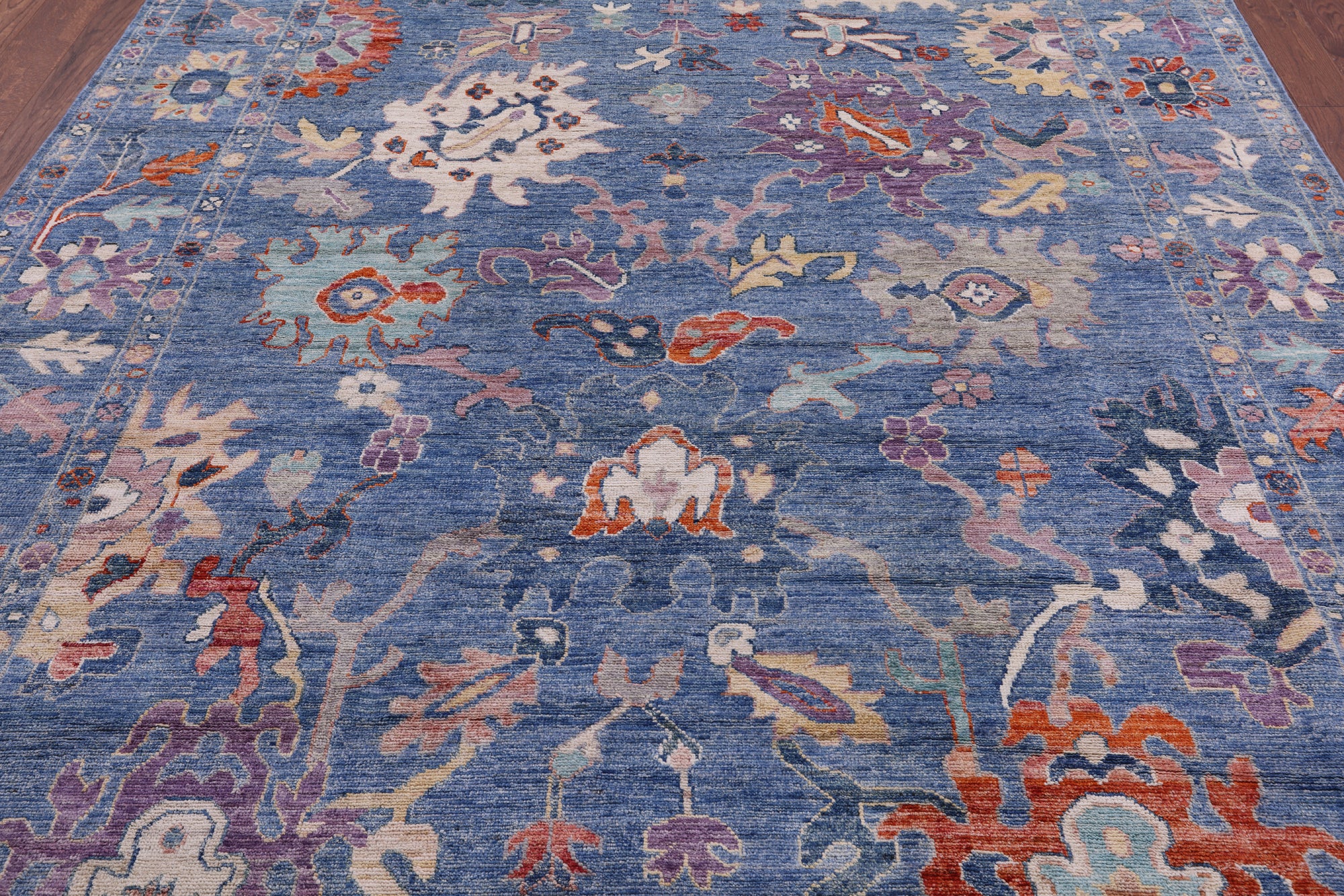 Blue Turkish Oushak Hand Knotted Wool Rug - 8' 0" X 9' 10" - Golden Nile