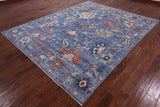 Blue Turkish Oushak Hand Knotted Wool Rug - 8' 0" X 9' 10" - Golden Nile