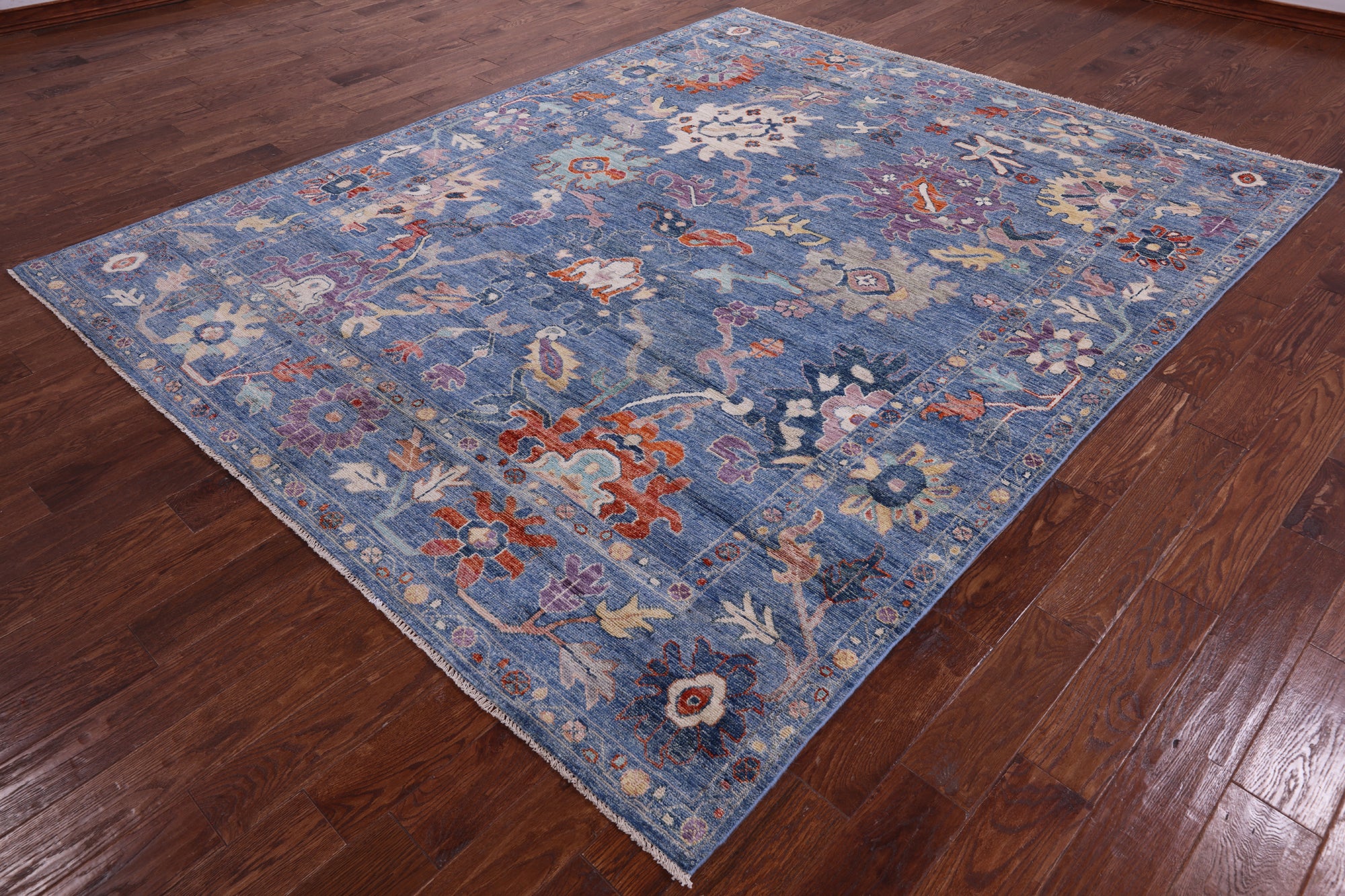 Blue Turkish Oushak Hand Knotted Wool Rug - 8' 0" X 9' 10" - Golden Nile