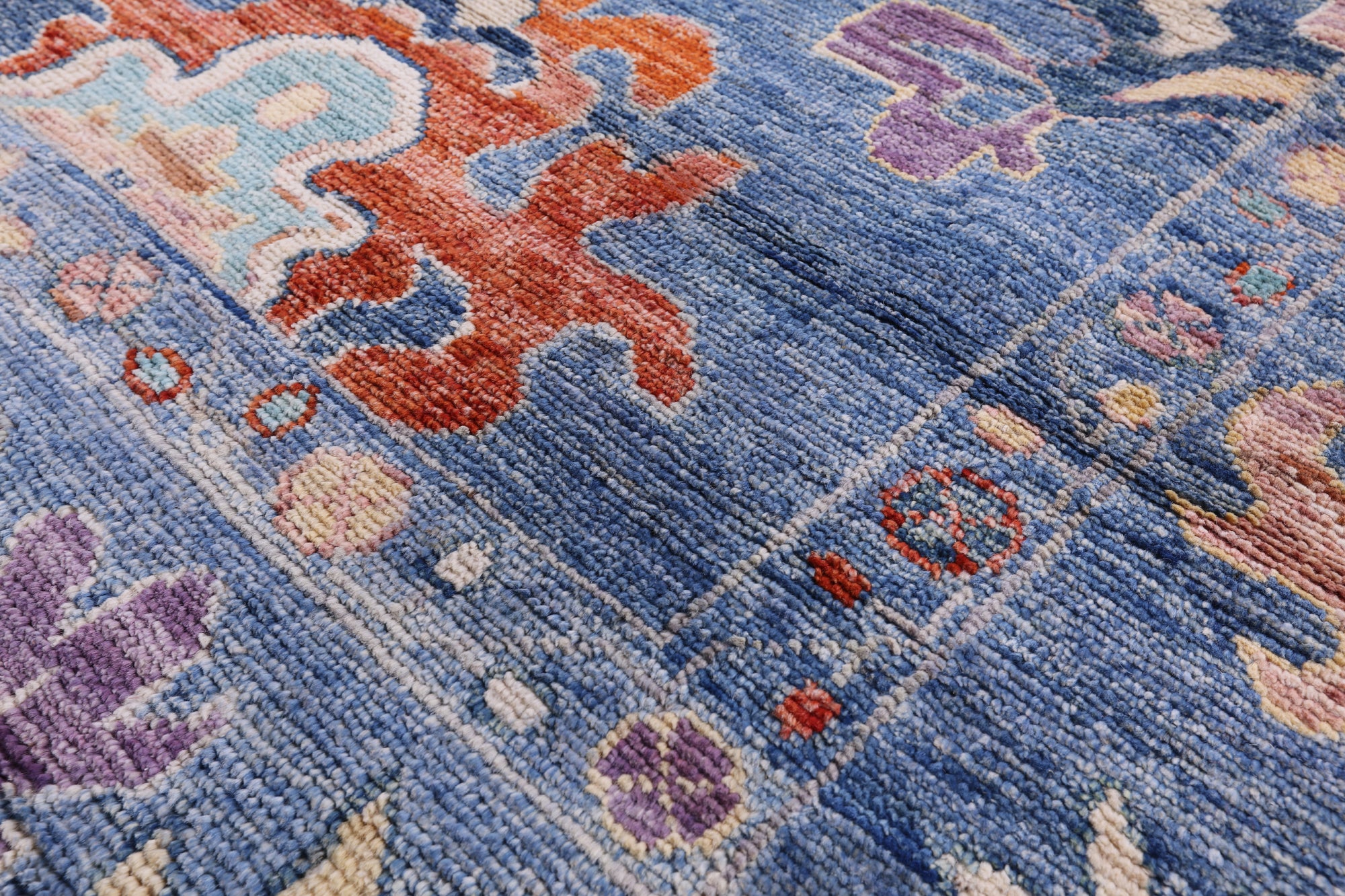Blue Turkish Oushak Hand Knotted Wool Rug - 8' 0" X 9' 10" - Golden Nile