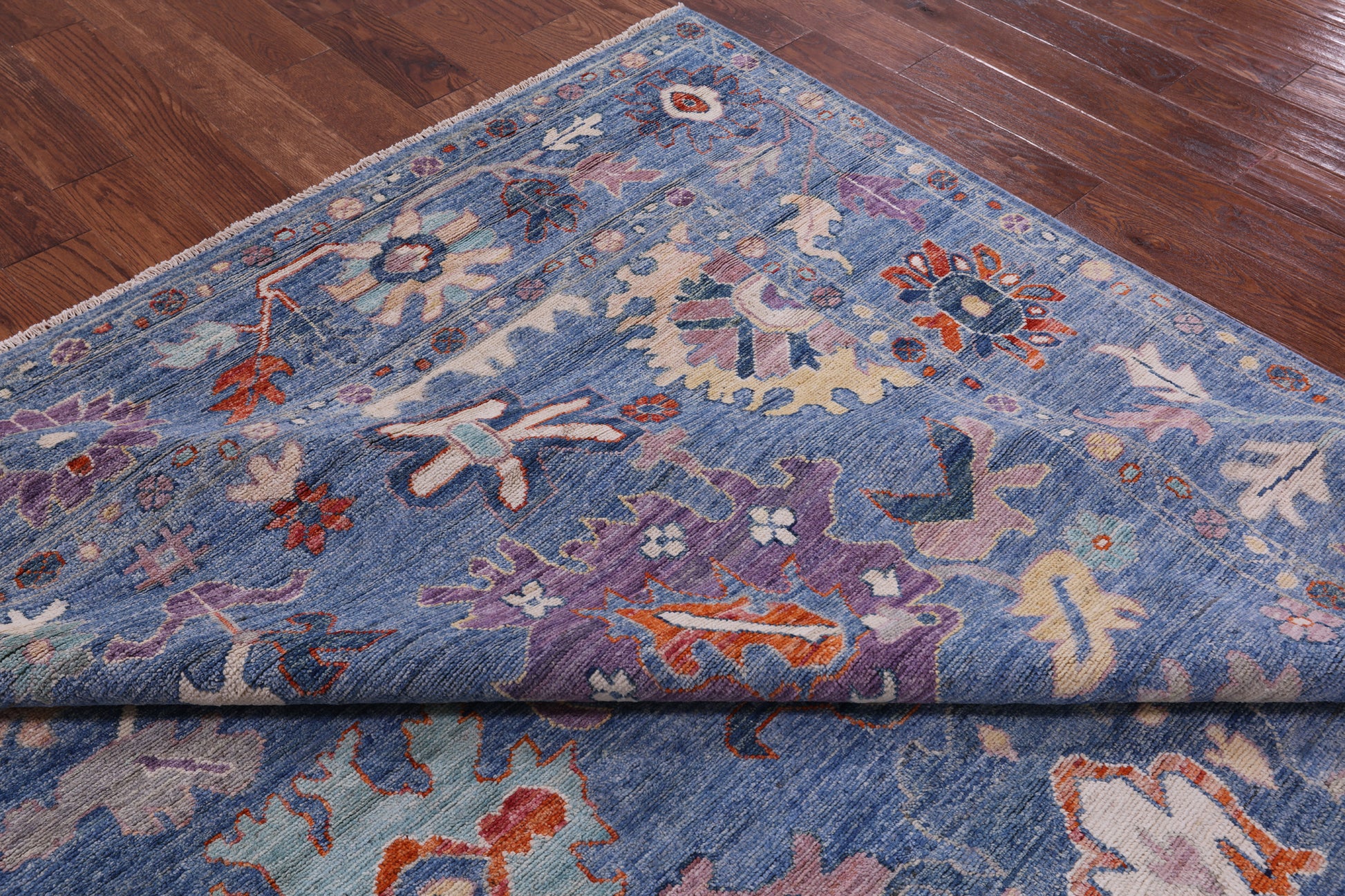 Blue Turkish Oushak Hand Knotted Wool Rug - 8' 0" X 9' 10" - Golden Nile