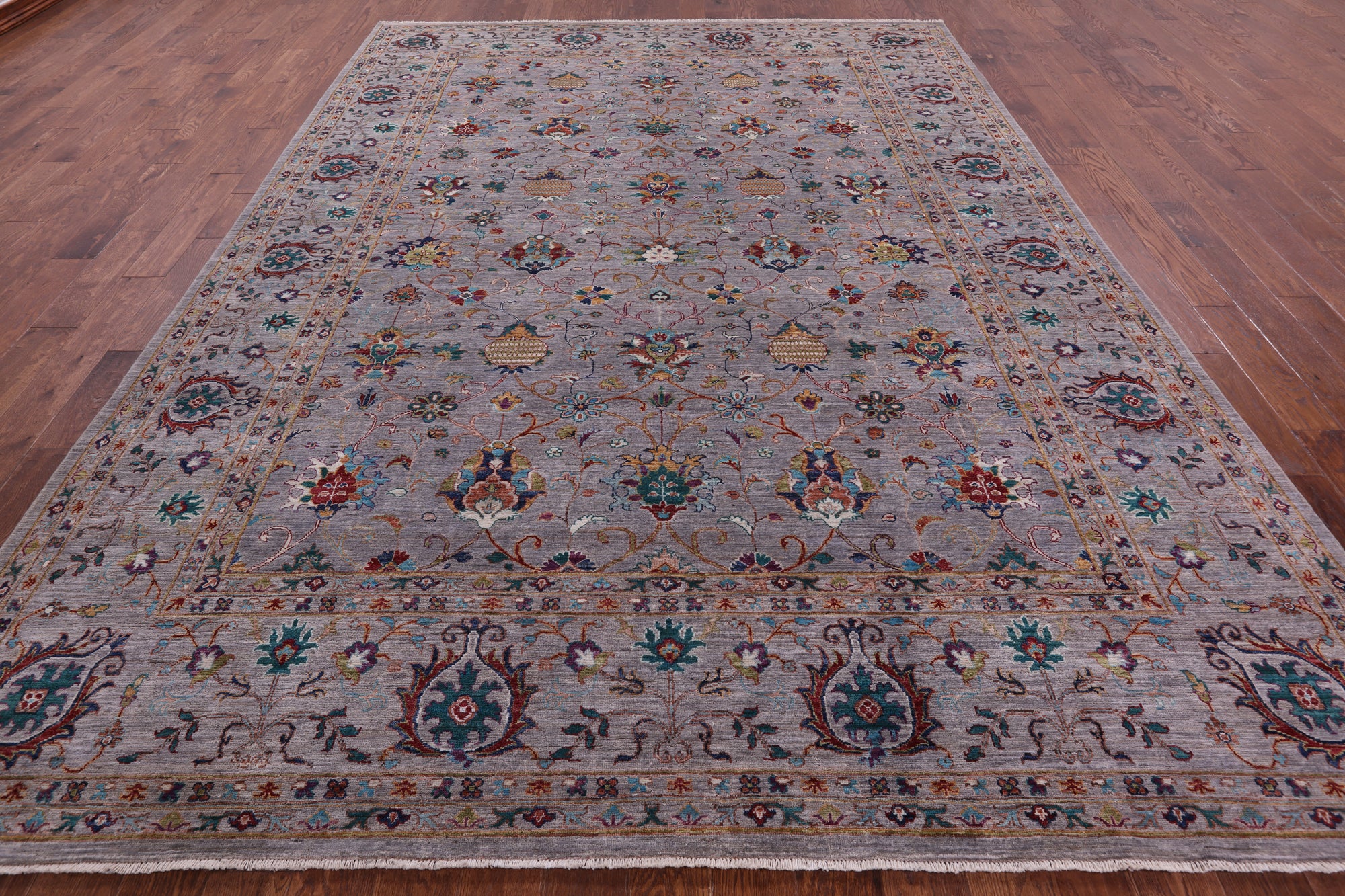 Grey Peshawar Hand Knotted Wool Rug - 8' 11" X 12' 4" - Golden Nile