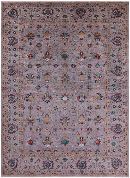 Grey Peshawar Hand Knotted Wool Rug - 8' 11" X 12' 4" - Golden Nile