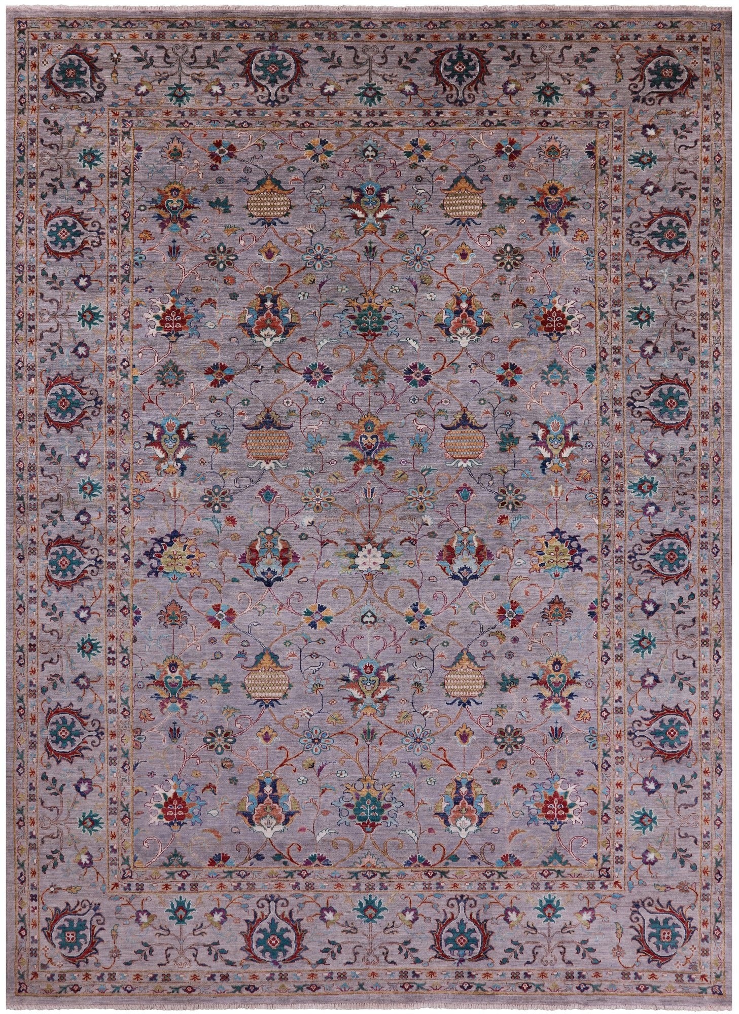 Grey Peshawar Hand Knotted Wool Rug - 8' 11" X 12' 4" - Golden Nile