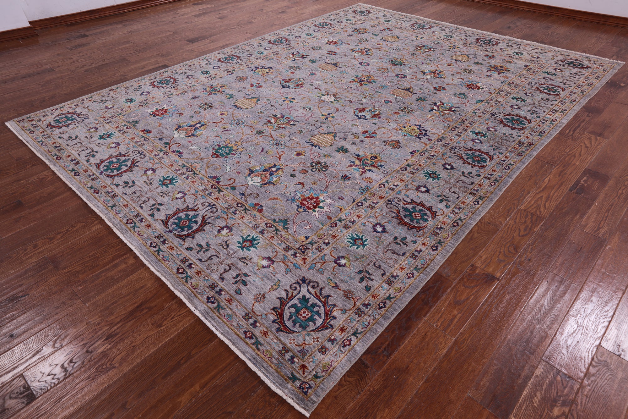 Grey Peshawar Hand Knotted Wool Rug - 8' 11" X 12' 4" - Golden Nile