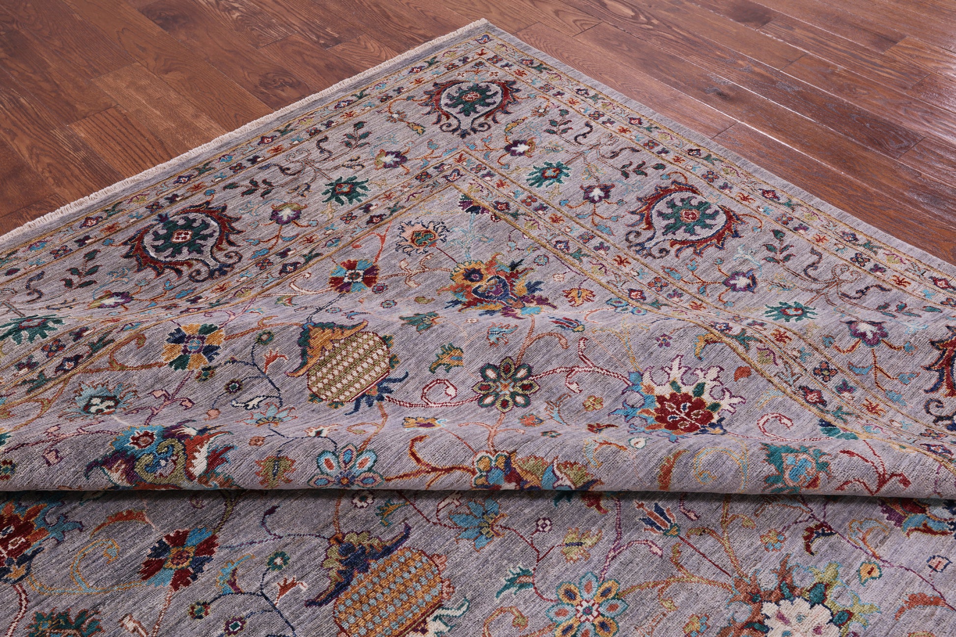 Grey Peshawar Hand Knotted Wool Rug - 8' 11" X 12' 4" - Golden Nile