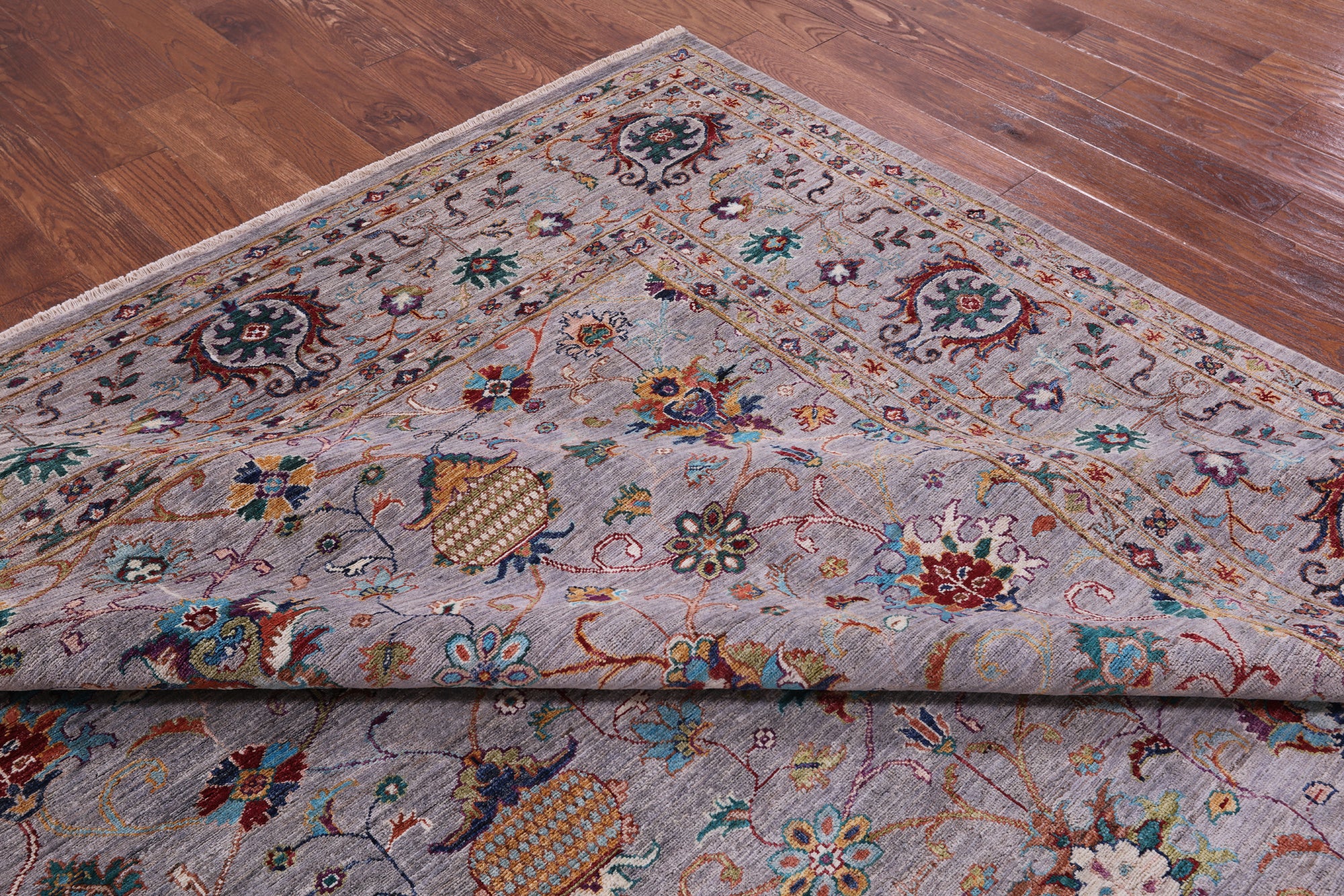 Grey Peshawar Hand Knotted Wool Rug - 8' 11" X 12' 4" - Golden Nile