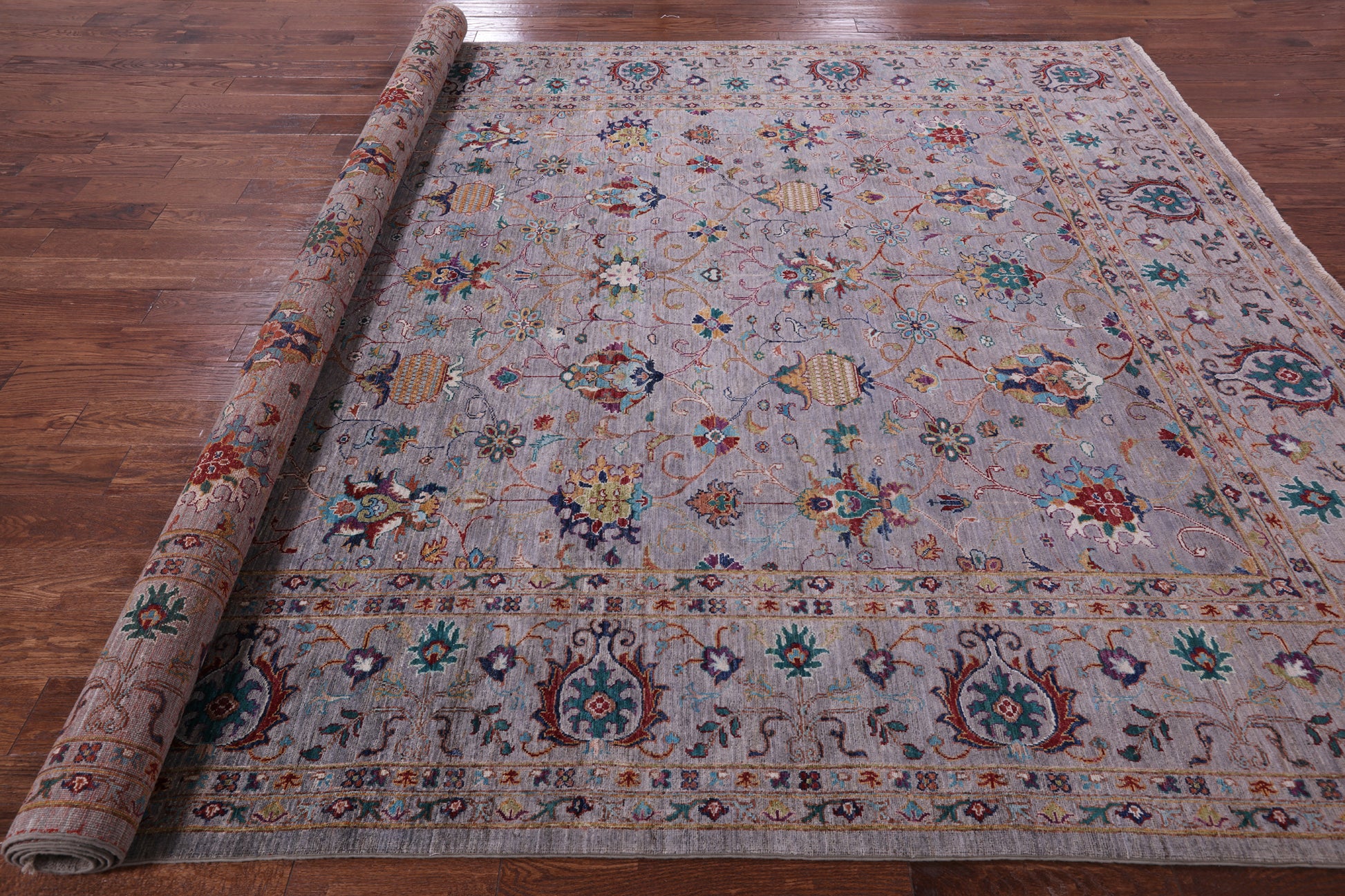 Grey Peshawar Hand Knotted Wool Rug - 8' 11" X 12' 4" - Golden Nile