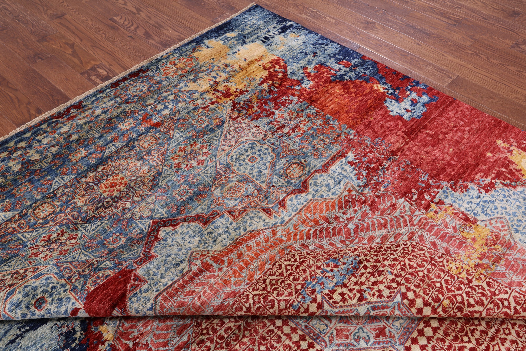 Abstract Modern Mamluk Hand Knotted Wool Rug - 9' 1" X 11' 8" - Golden Nile