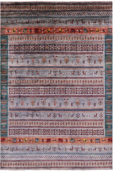 Tribal Persian Gabbeh Handmade Wool Rug - 6' 6" X 9' 11" - Golden Nile