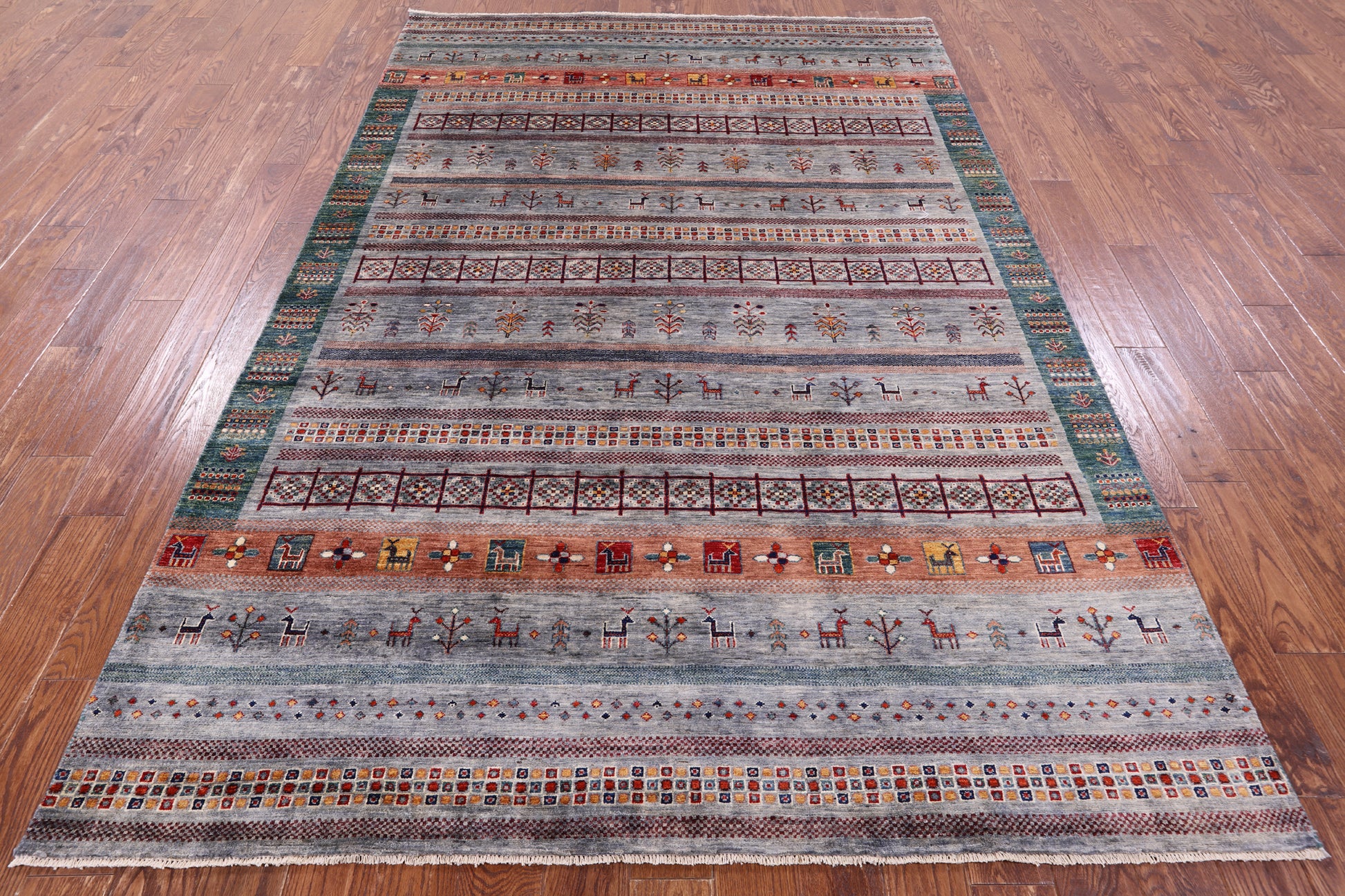 Tribal Persian Gabbeh Handmade Wool Rug - 6' 6" X 9' 11" - Golden Nile