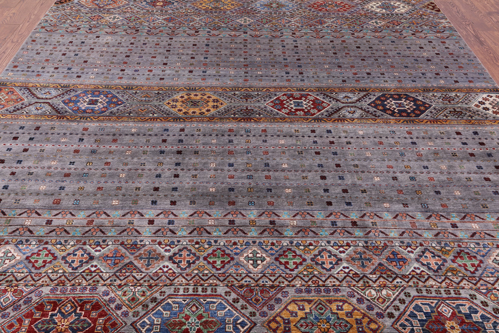 Khorjin Persian Gabbeh Hand Knotted Wool Rug - 8' 10" X 11' 10" - Golden Nile