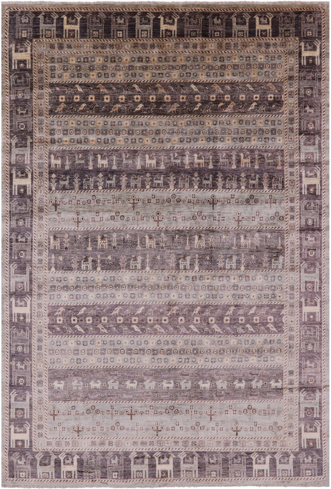 Tribal Persian Gabbeh Handmade Wool Rug - 6' 9" X 9' 11" - Golden Nile