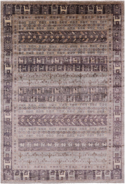 Tribal Persian Gabbeh Handmade Wool Rug - 6' 9" X 9' 11" - Golden Nile