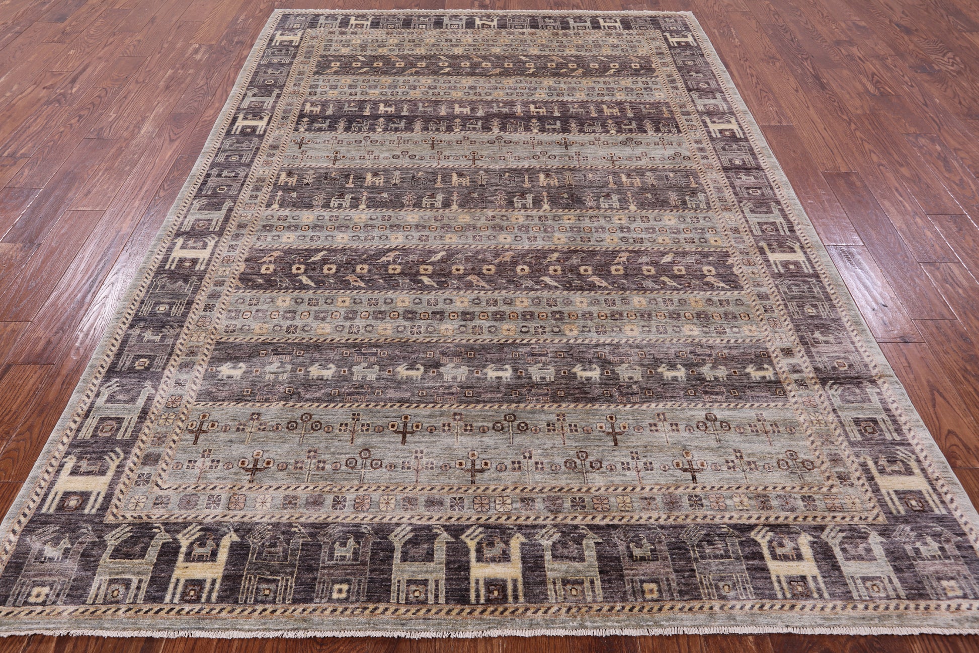 Tribal Persian Gabbeh Handmade Wool Rug - 6' 9" X 9' 11" - Golden Nile