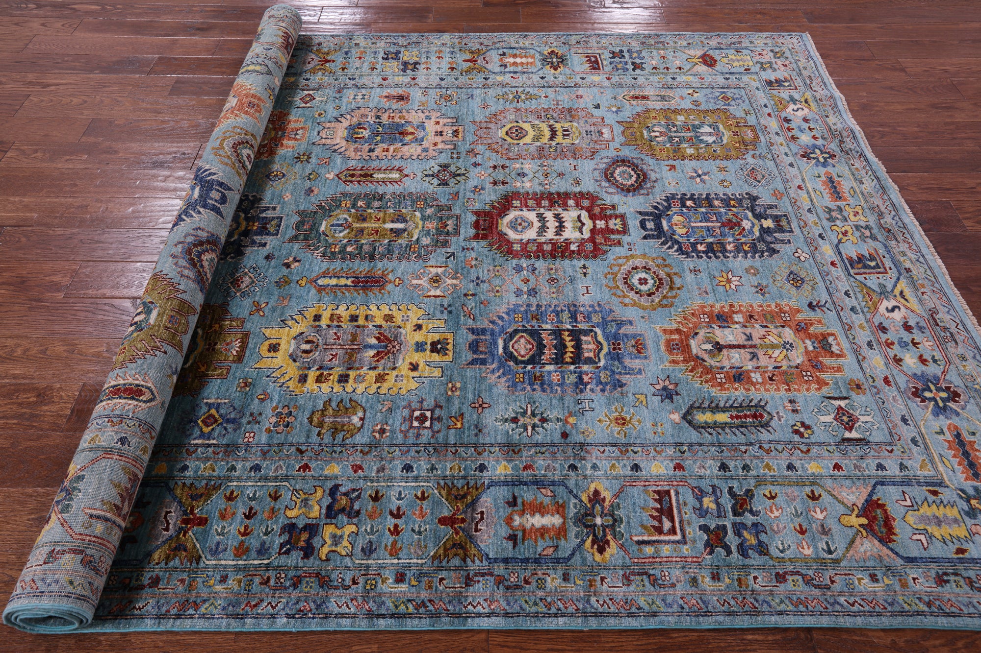 Blue Turkmen Ersari Hand Knotted Wool Rug - 6' 10" X 9' 11" - Golden Nile