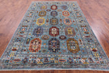 Blue Turkmen Ersari Hand Knotted Wool Rug - 6' 10" X 9' 11" - Golden Nile