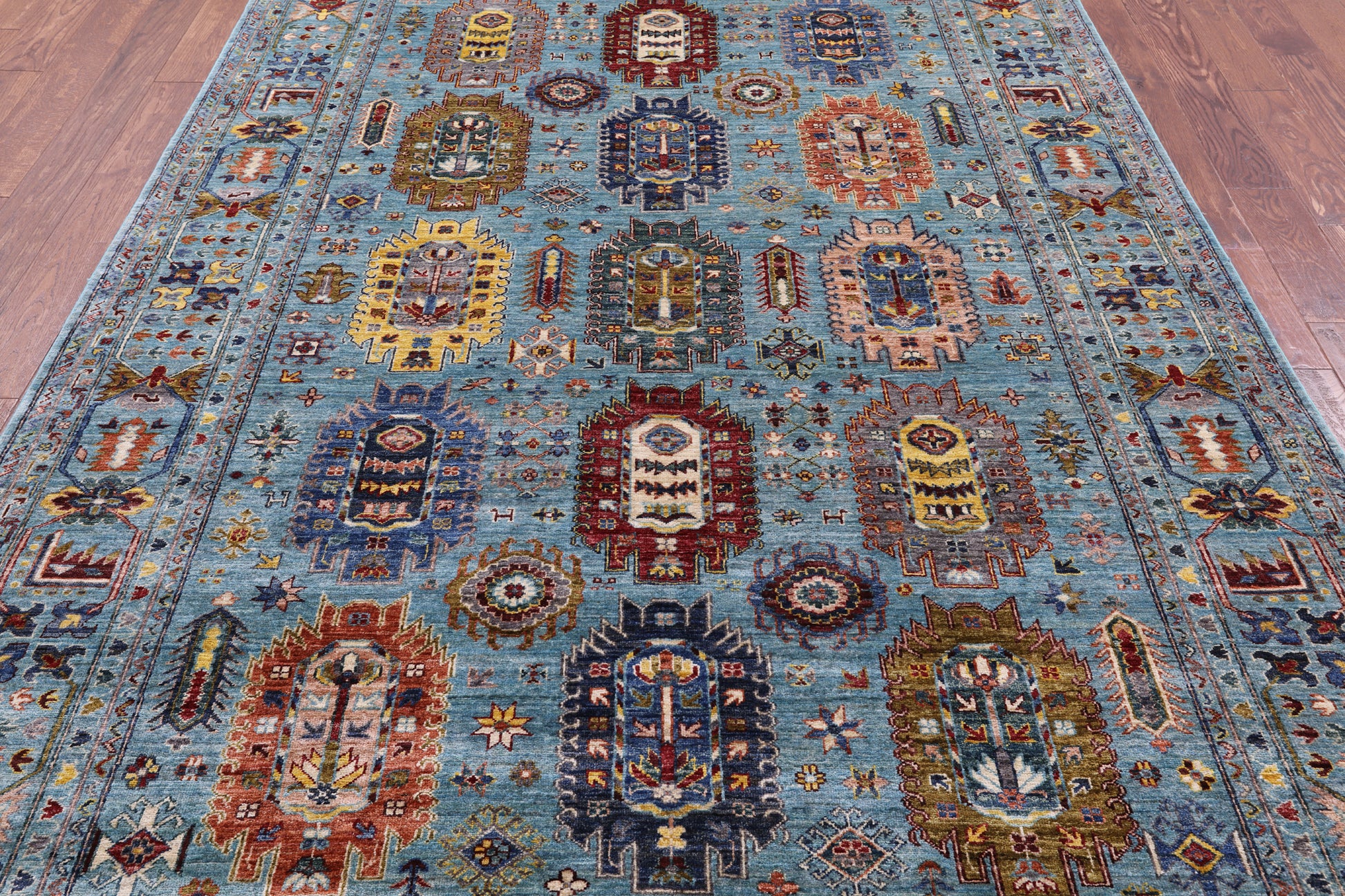 Blue Turkmen Ersari Hand Knotted Wool Rug - 6' 10" X 9' 11" - Golden Nile