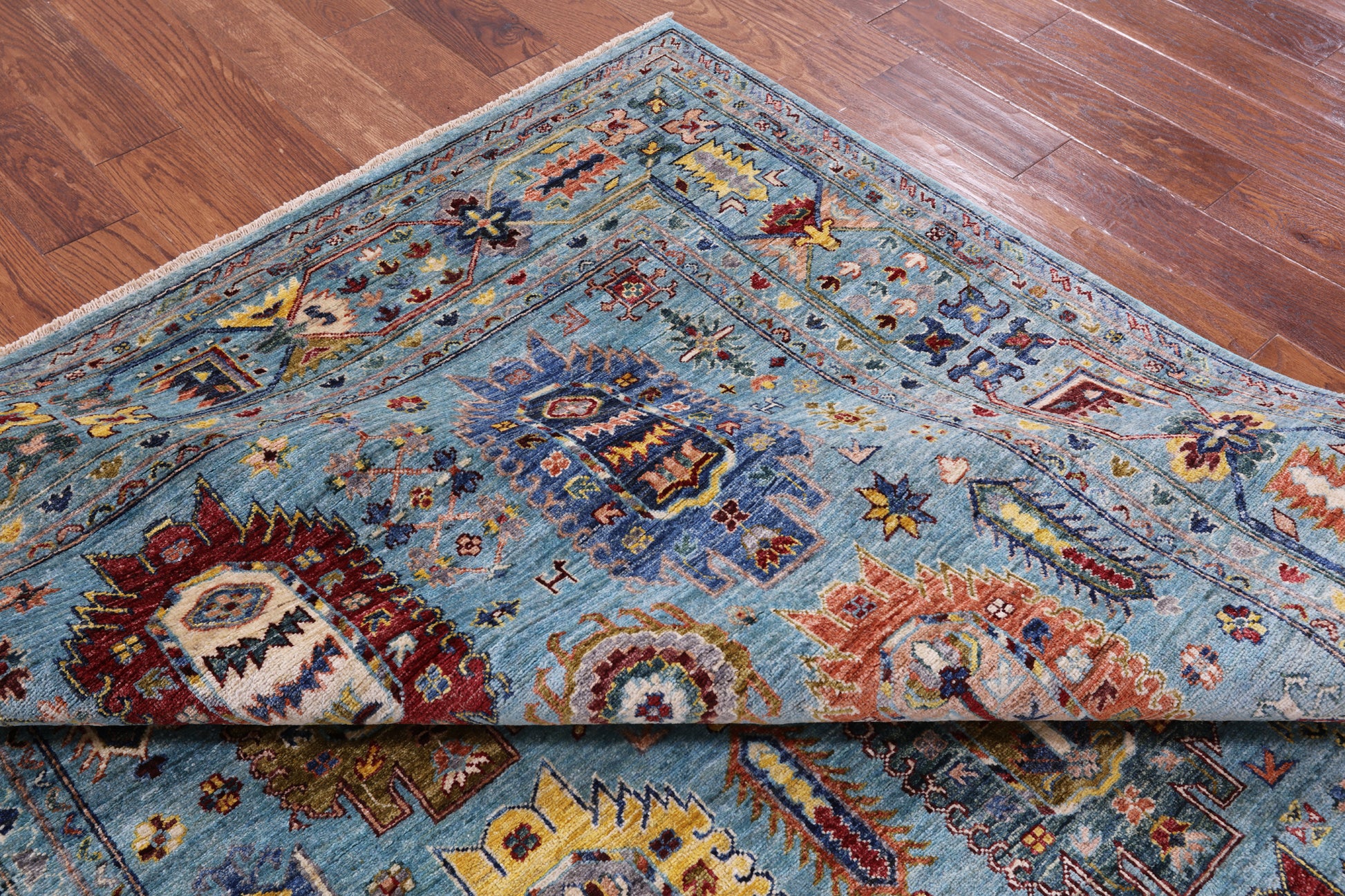 Blue Turkmen Ersari Hand Knotted Wool Rug - 6' 10" X 9' 11" - Golden Nile