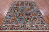 Grey Turkmen Ersari Hand Knotted Wool Rug - 6' 11" X 9' 7" - Golden Nile