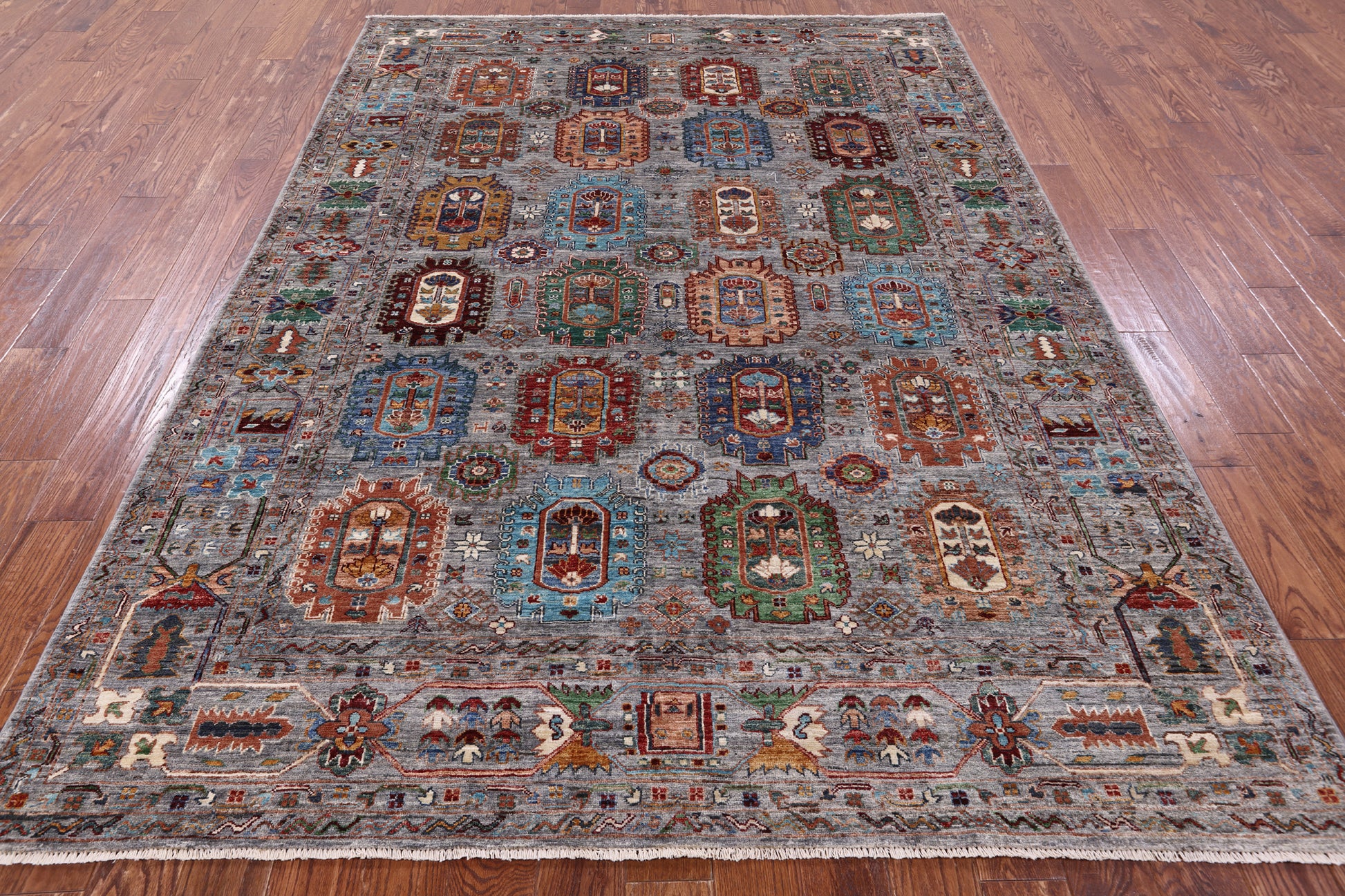 Grey Turkmen Ersari Hand Knotted Wool Rug - 6' 11" X 9' 7" - Golden Nile