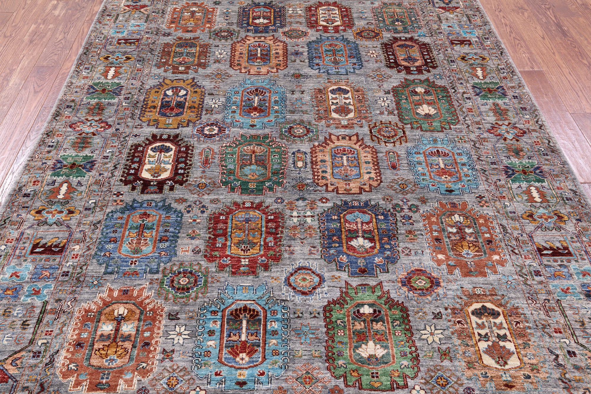 Grey Turkmen Ersari Hand Knotted Wool Rug - 6' 11" X 9' 7" - Golden Nile