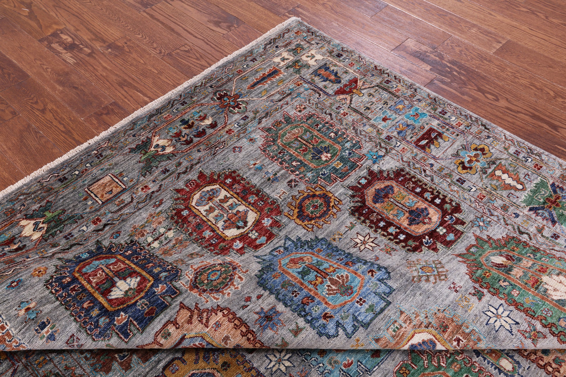 Grey Turkmen Ersari Hand Knotted Wool Rug - 6' 11" X 9' 7" - Golden Nile