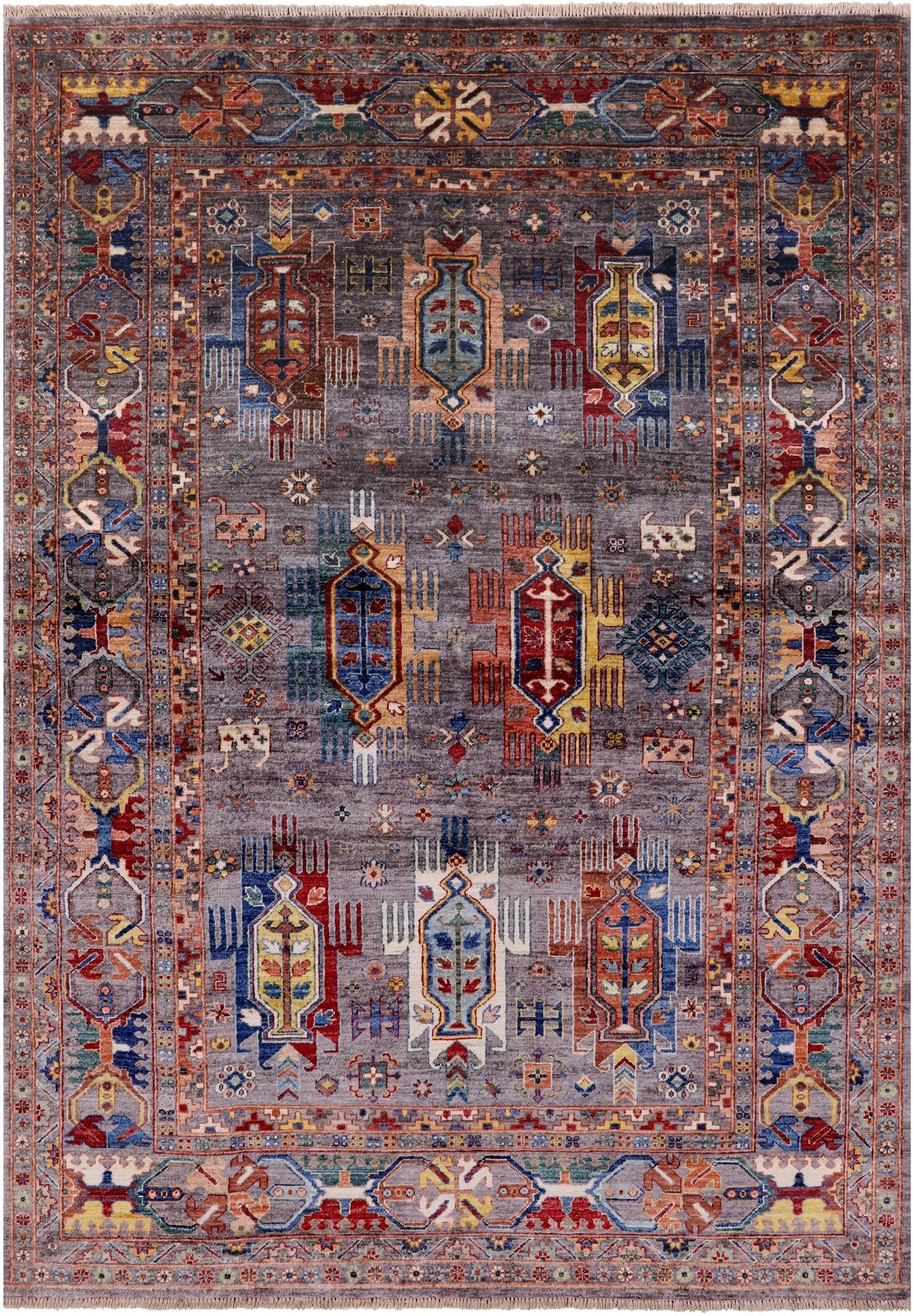 Turkmen Ersari Handmade Wool Rug - 5' 7" X 7' 8" - Golden Nile