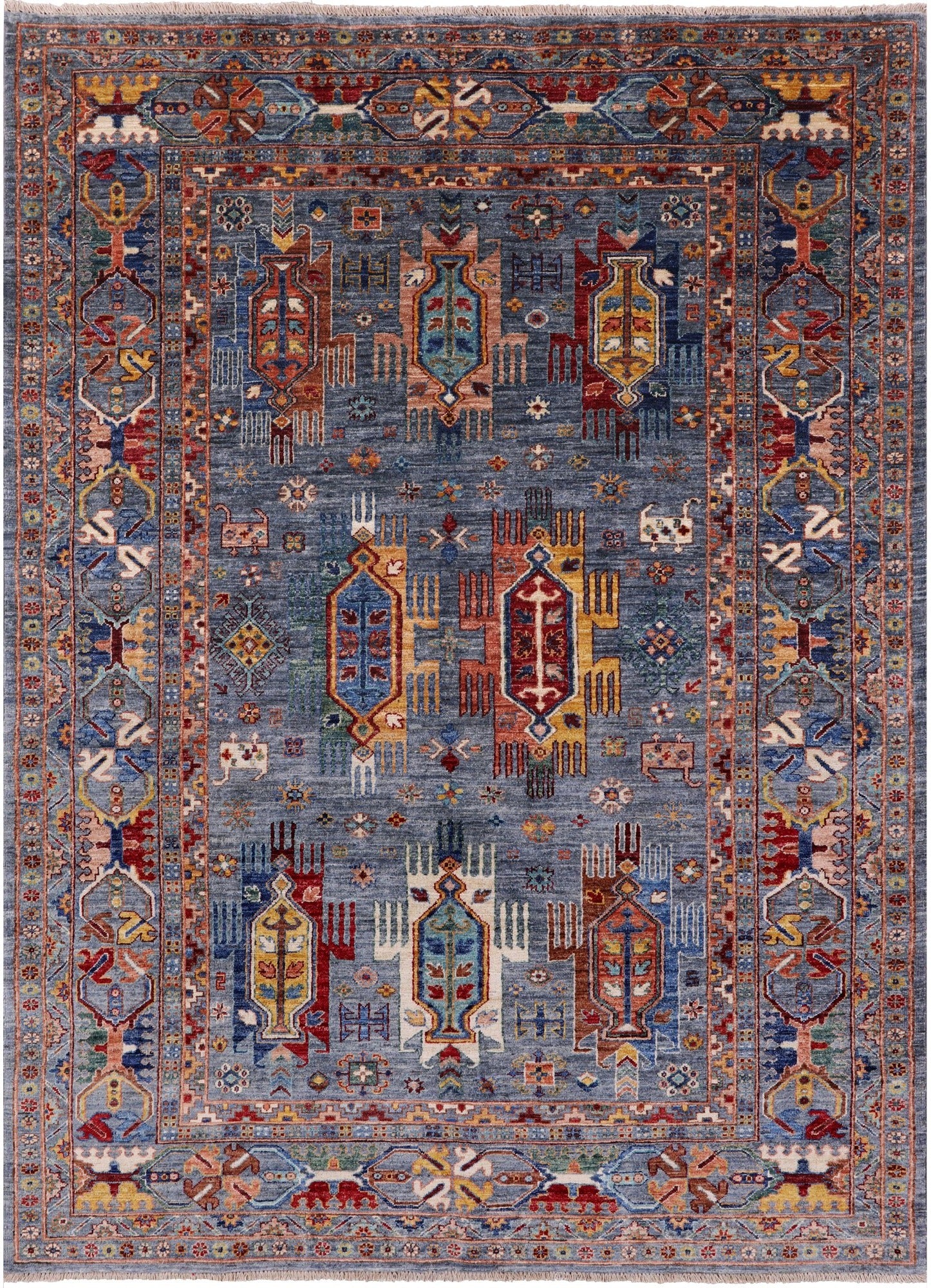Turkmen Ersari Hand Knotted Wool Rug - 5' 8" X 7' 8" - Golden Nile