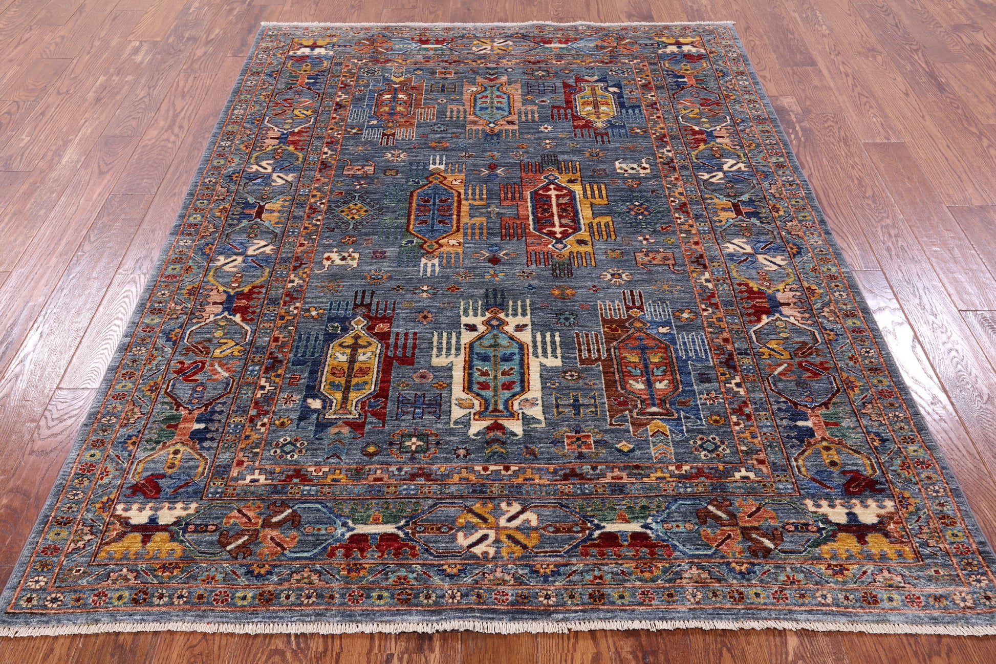 Turkmen Ersari Hand Knotted Wool Rug - 5' 8" X 7' 8" - Golden Nile