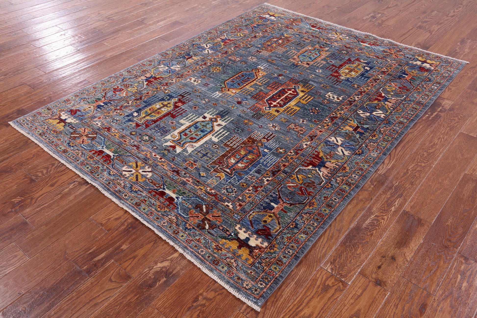 Turkmen Ersari Hand Knotted Wool Rug - 5' 8" X 7' 8" - Golden Nile