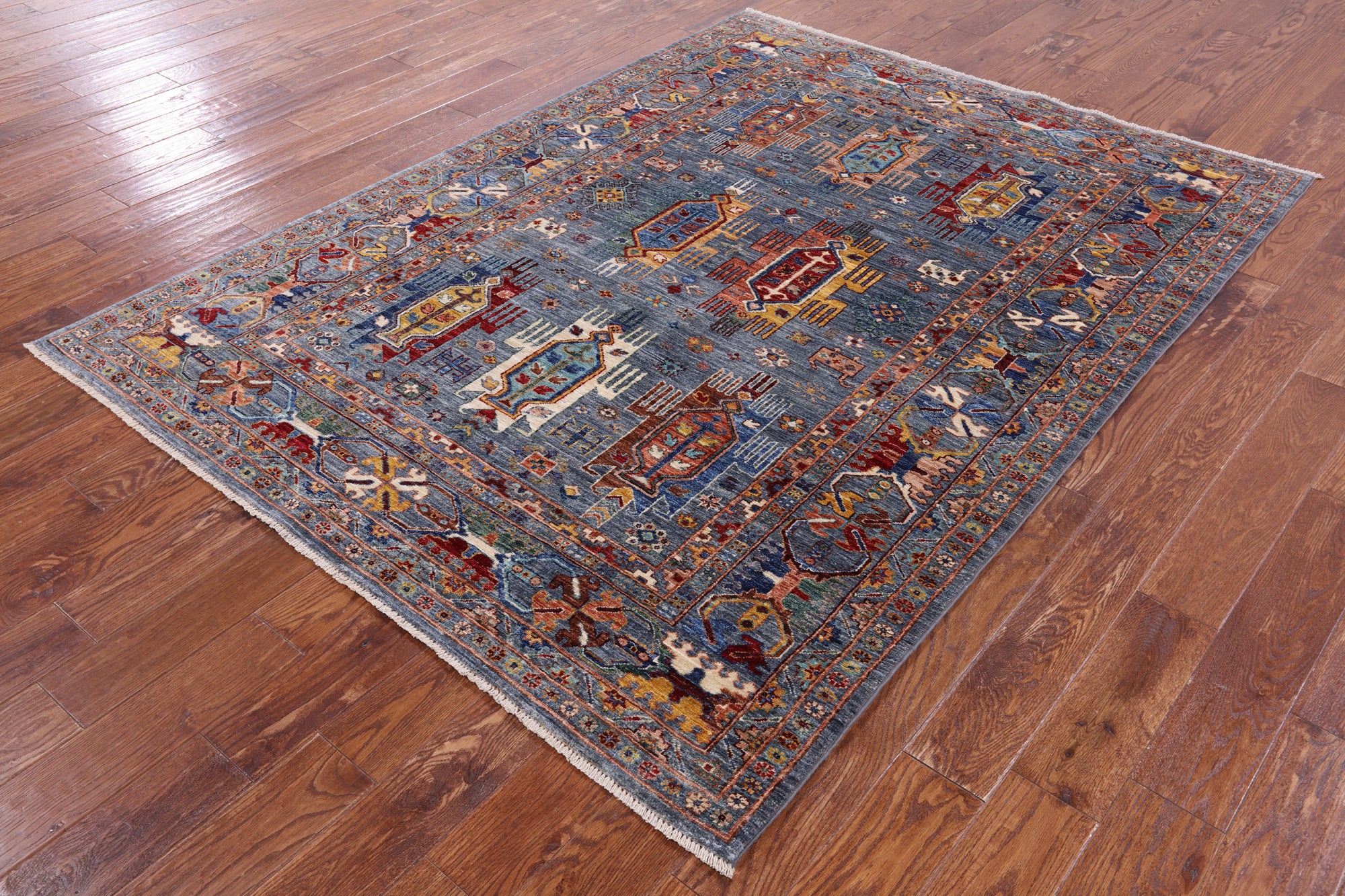 Turkmen Ersari Hand Knotted Wool Rug - 5' 8" X 7' 8" - Golden Nile