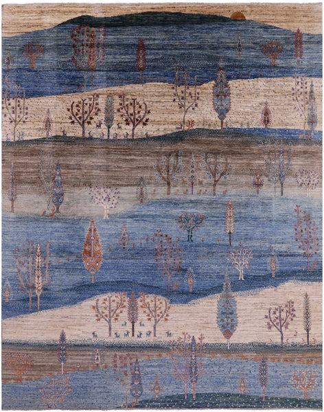 Tribal Persian Gabbeh Hand Knotted Wool Rug - 7' 10" X 9' 8" - Golden Nile