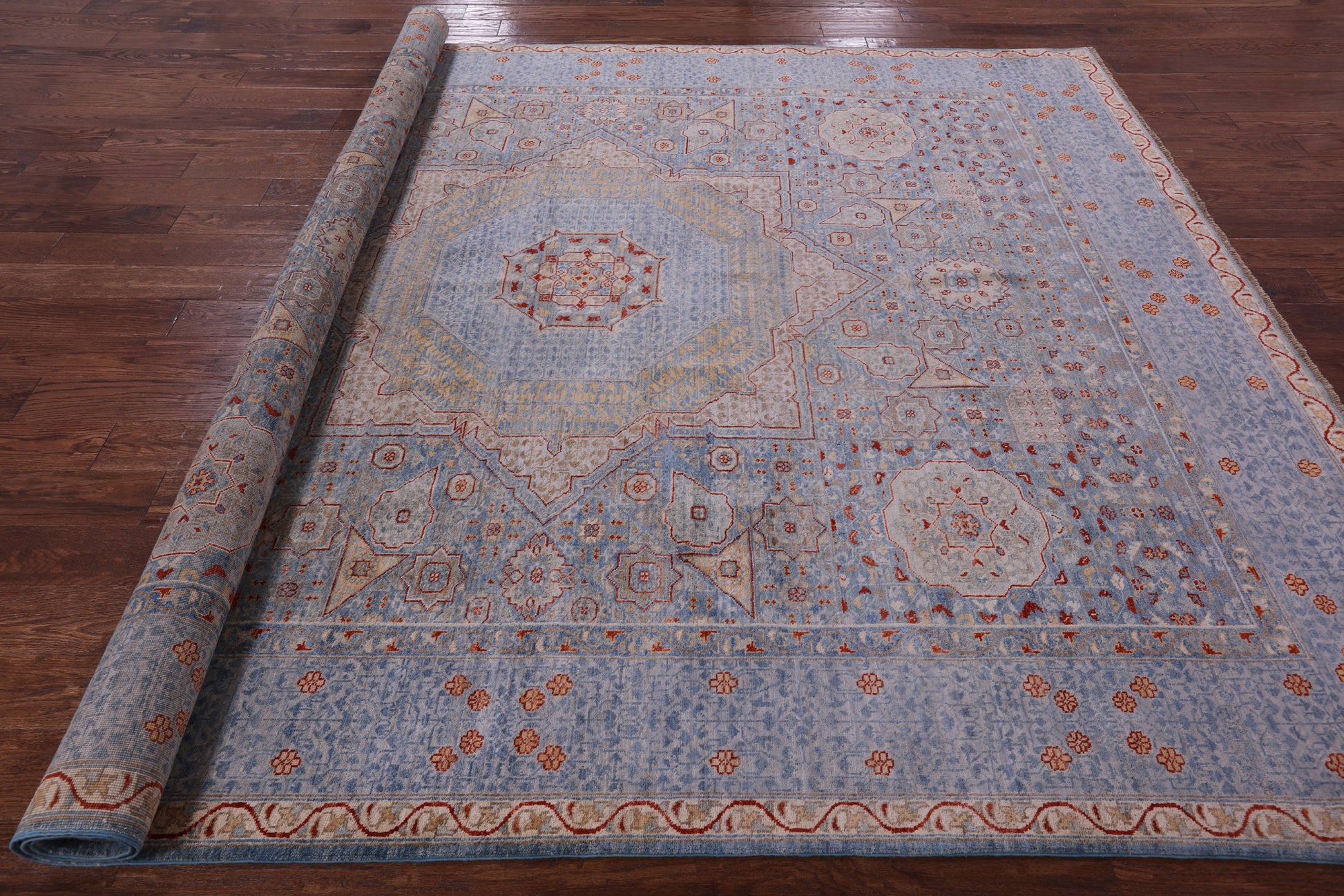Geometric Persian Mamluk Hand Knotted Wool Rug - 8' 4" X 10' 0" - Golden Nile