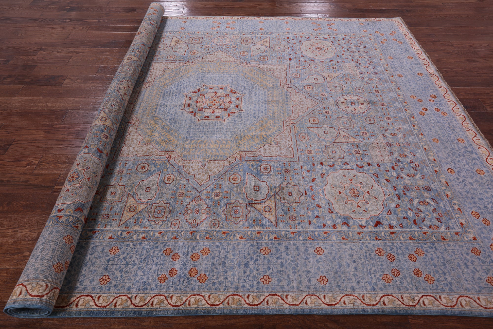 Geometric Persian Mamluk Hand Knotted Wool Rug - 8' 4" X 10' 0" - Golden Nile