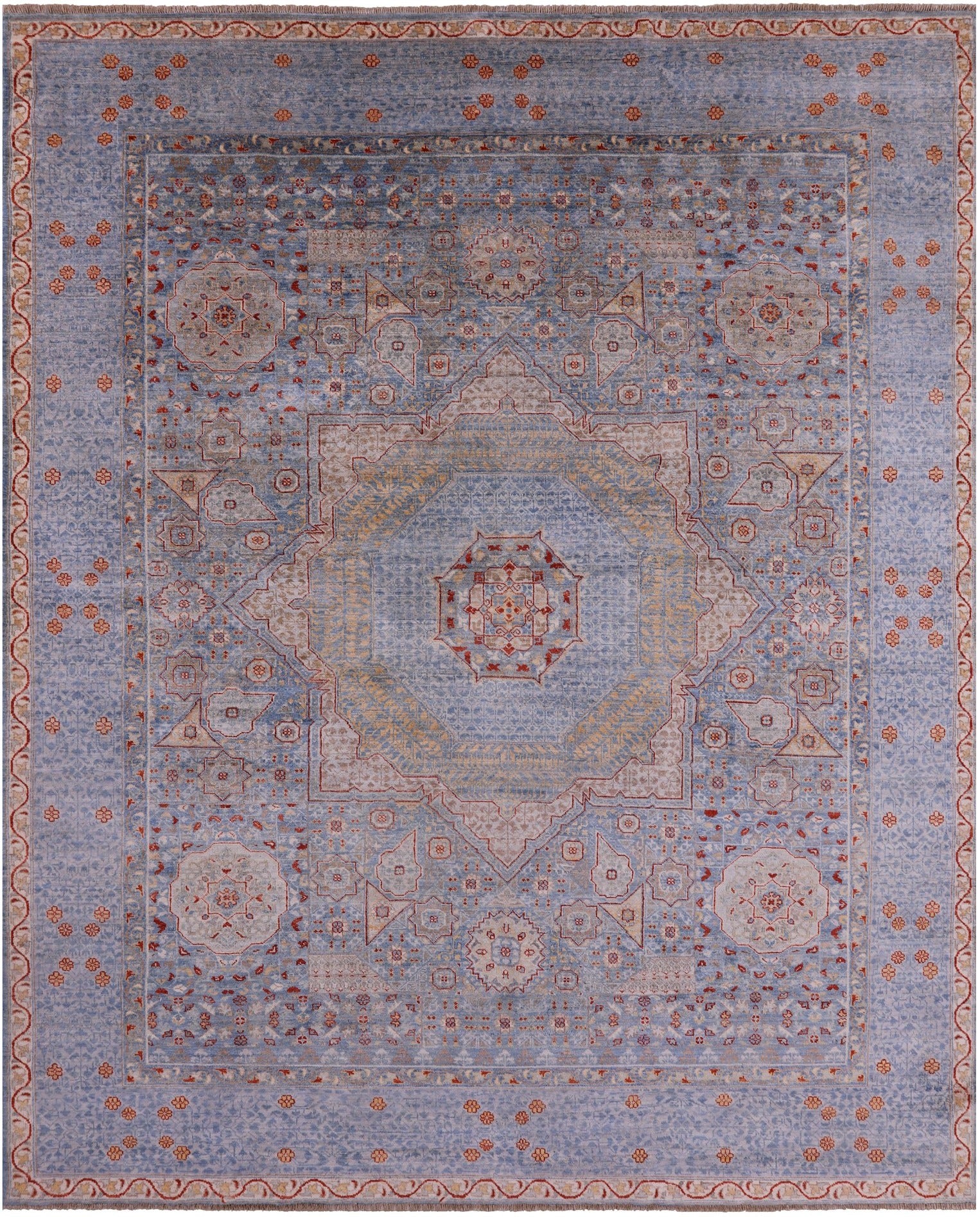 Geometric Persian Mamluk Hand Knotted Wool Rug - 8' 4" X 10' 0" - Golden Nile