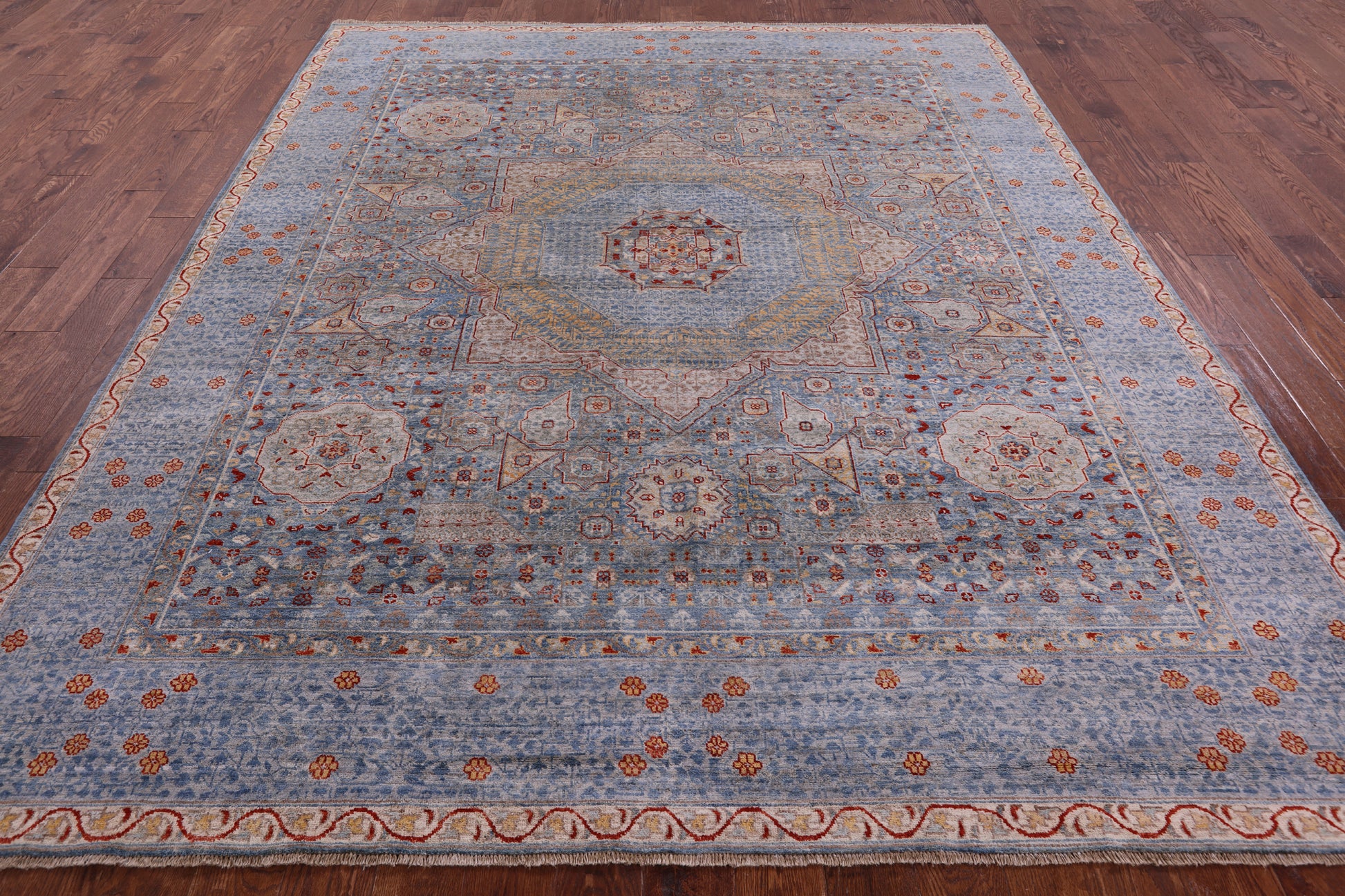 Geometric Persian Mamluk Hand Knotted Wool Rug - 8' 4" X 10' 0" - Golden Nile