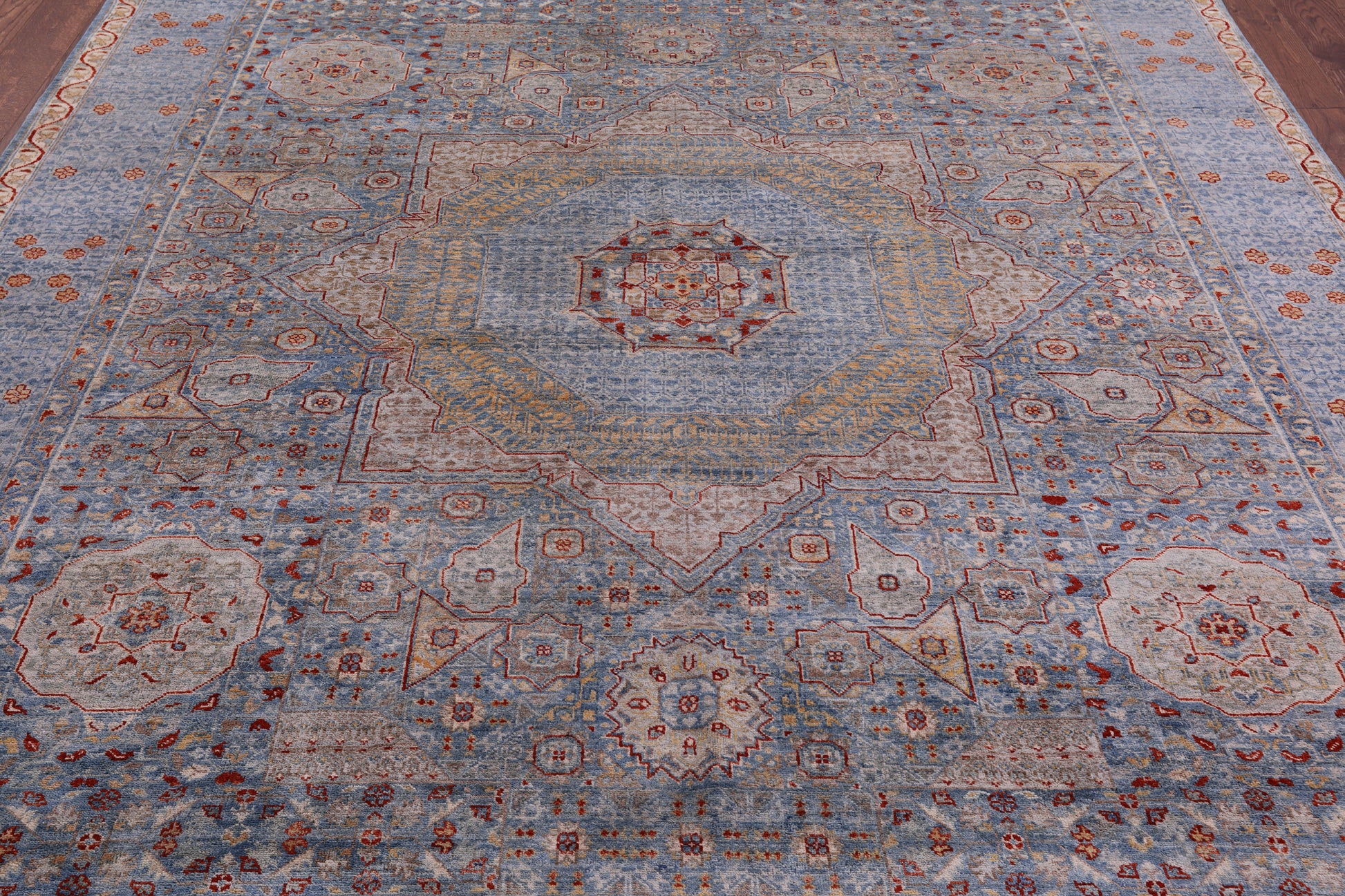 Geometric Persian Mamluk Hand Knotted Wool Rug - 8' 4" X 10' 0" - Golden Nile