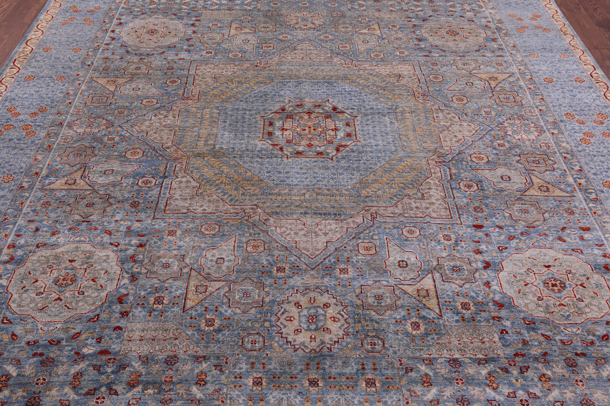 Geometric Persian Mamluk Hand Knotted Wool Rug - 8' 4" X 10' 0" - Golden Nile