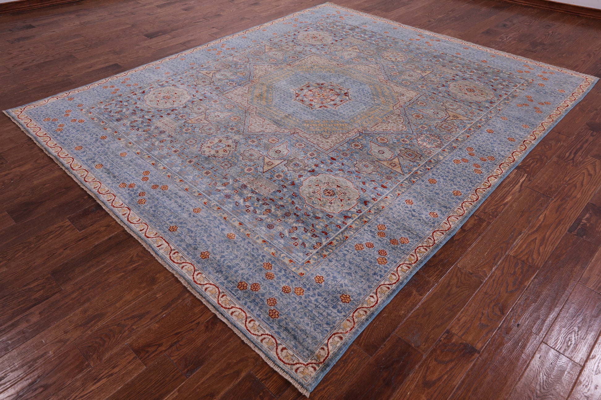 Geometric Persian Mamluk Hand Knotted Wool Rug - 8' 4" X 10' 0" - Golden Nile