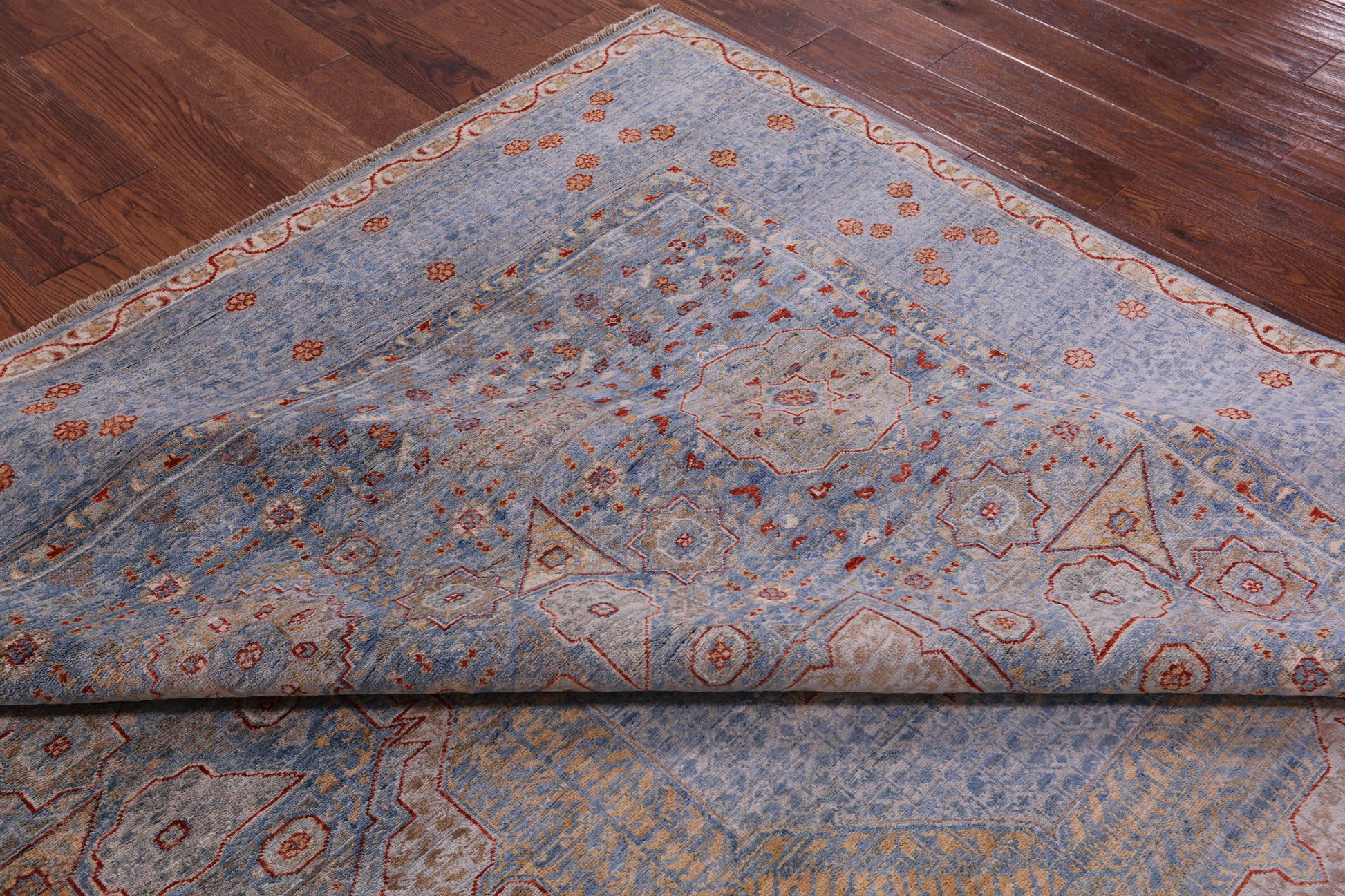Geometric Persian Mamluk Hand Knotted Wool Rug - 8' 4" X 10' 0" - Golden Nile