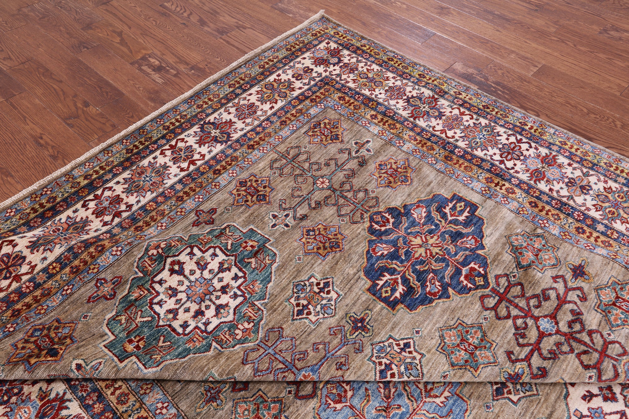 Super Kazak Hand Knotted Wool Rug - 9' 1" X 12' 1" - Golden Nile