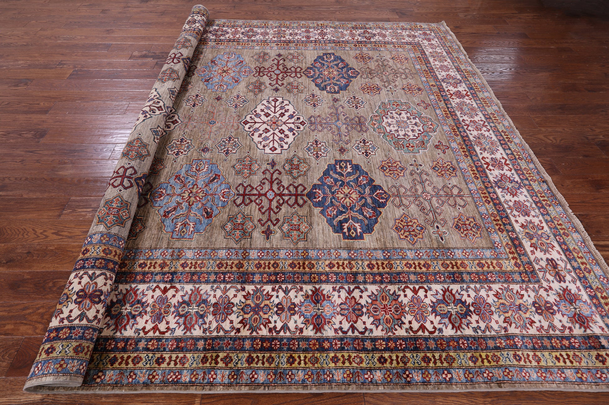 Super Kazak Hand Knotted Wool Rug - 9' 1" X 12' 1" - Golden Nile