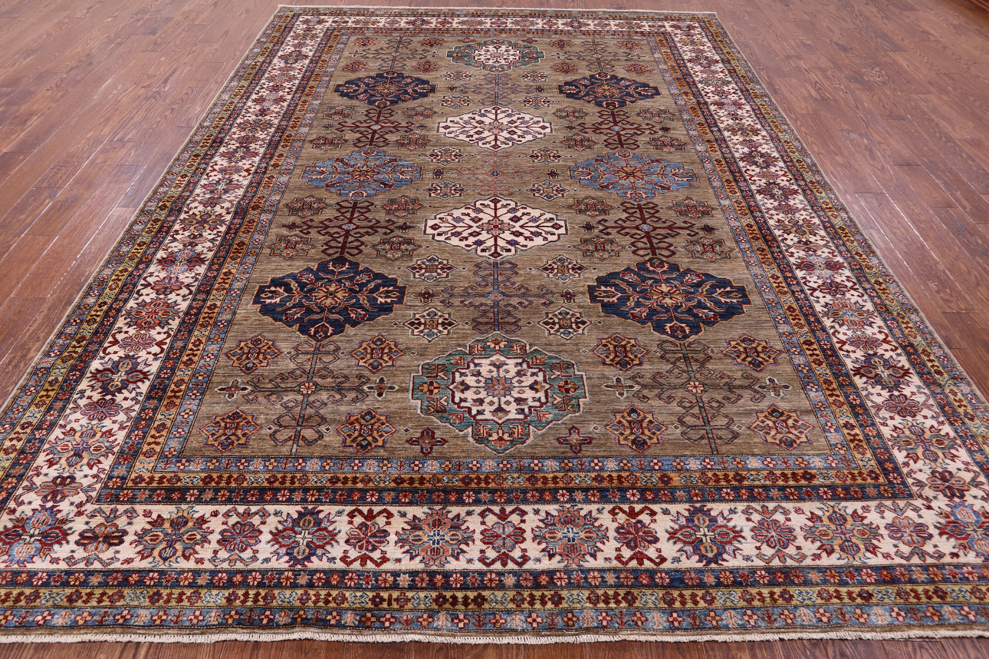 Super Kazak Hand Knotted Wool Rug - 9' 1" X 12' 1" - Golden Nile