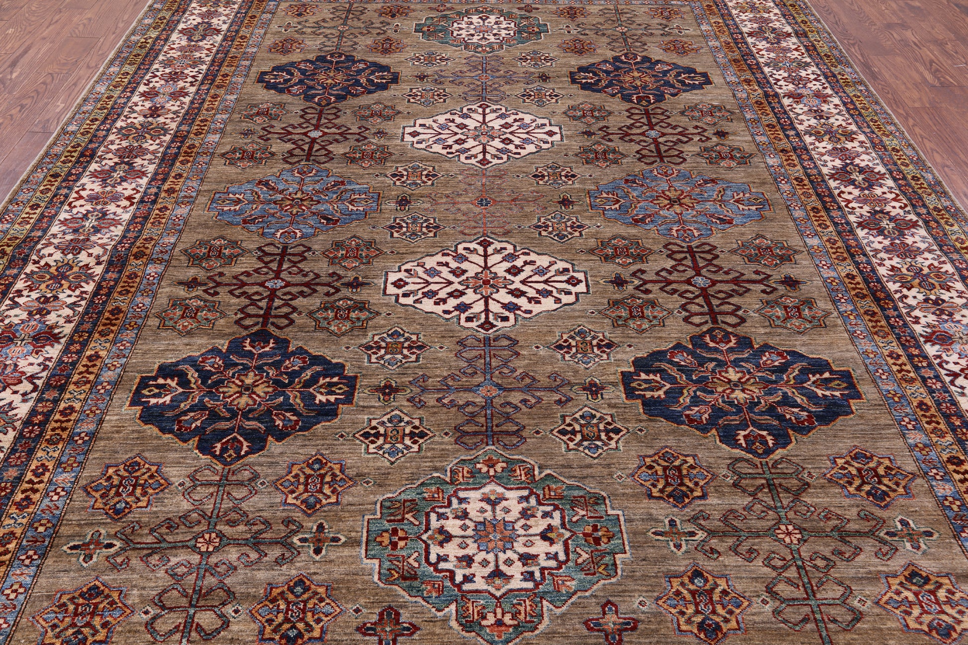 Super Kazak Hand Knotted Wool Rug - 9' 1" X 12' 1" - Golden Nile