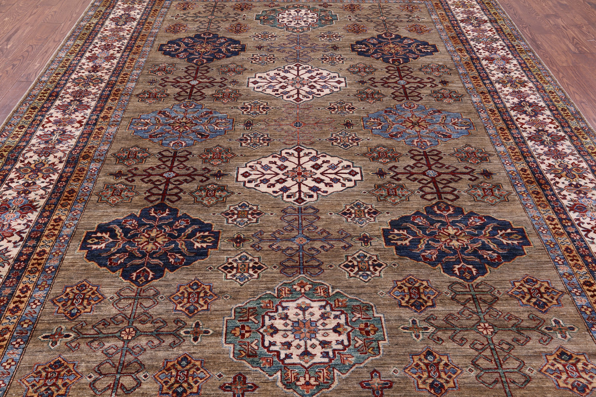 Super Kazak Hand Knotted Wool Rug - 9' 1" X 12' 1" - Golden Nile