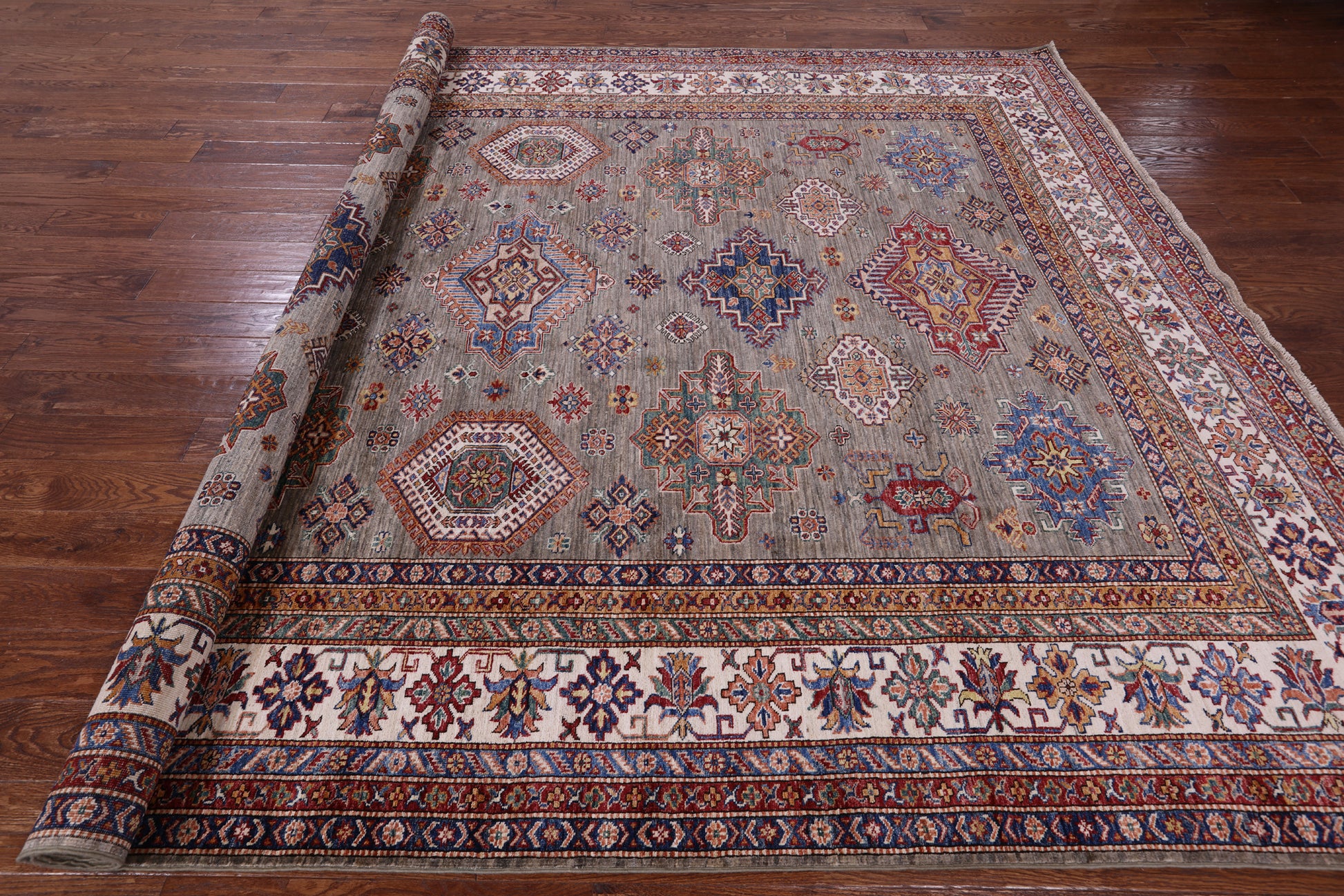 Super Kazak Handmade Wool Rug - 8' 11" X 12' 1" - Golden Nile
